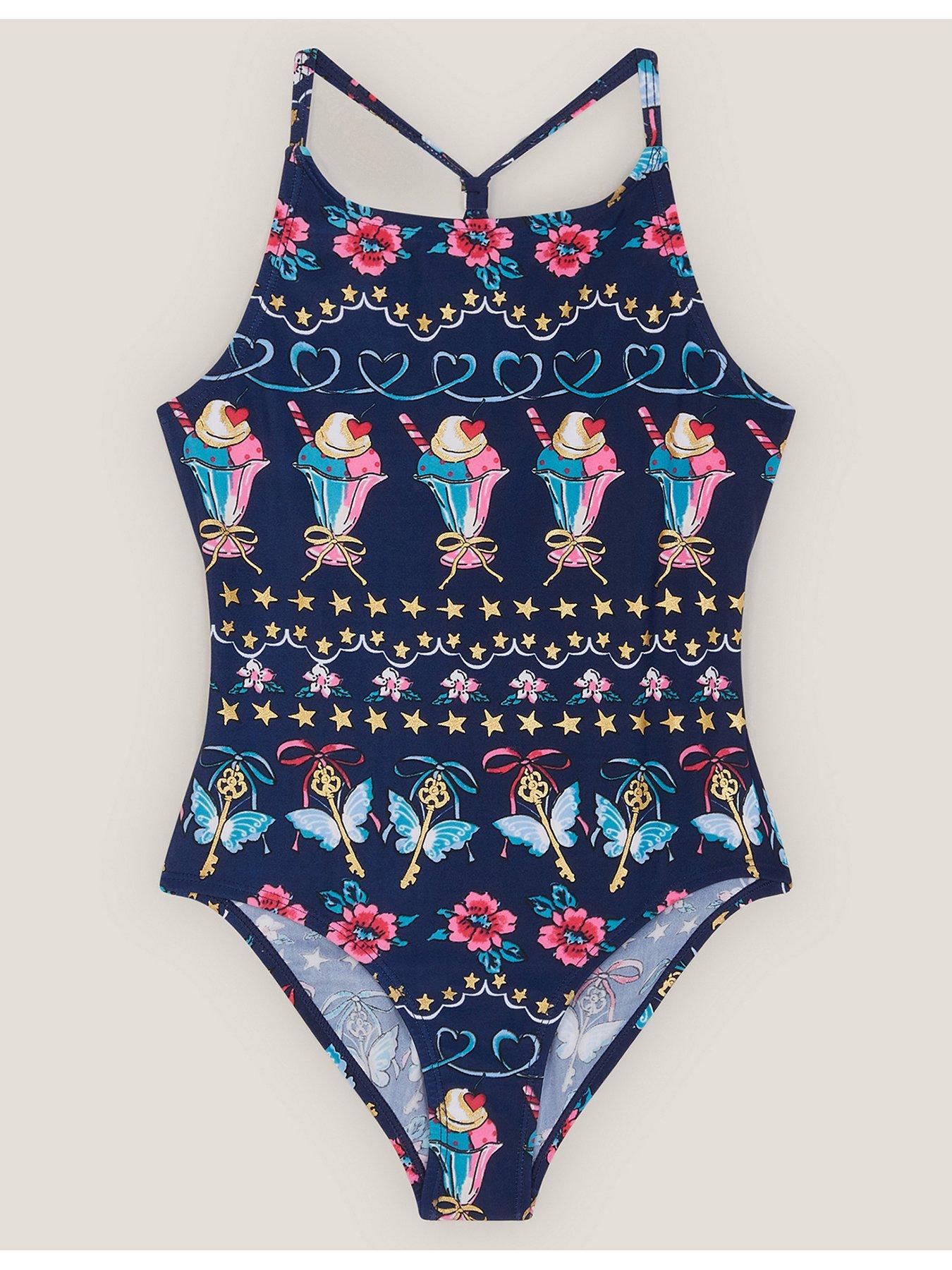 Monsoon Girls Ice Cream Print Swimsuit - Navy