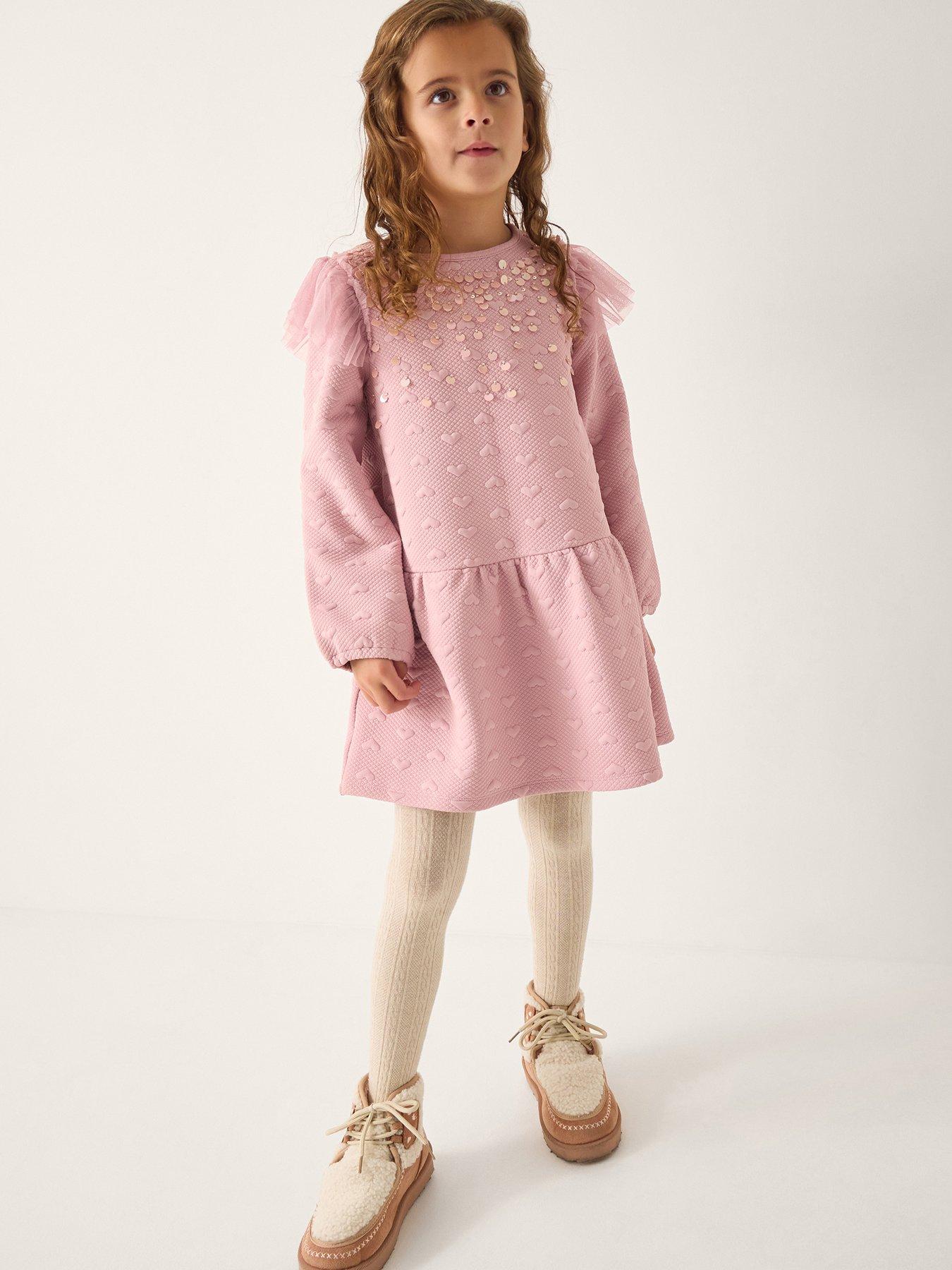 Monsoon Girls Heart Embellished Sweat Dress - Pink