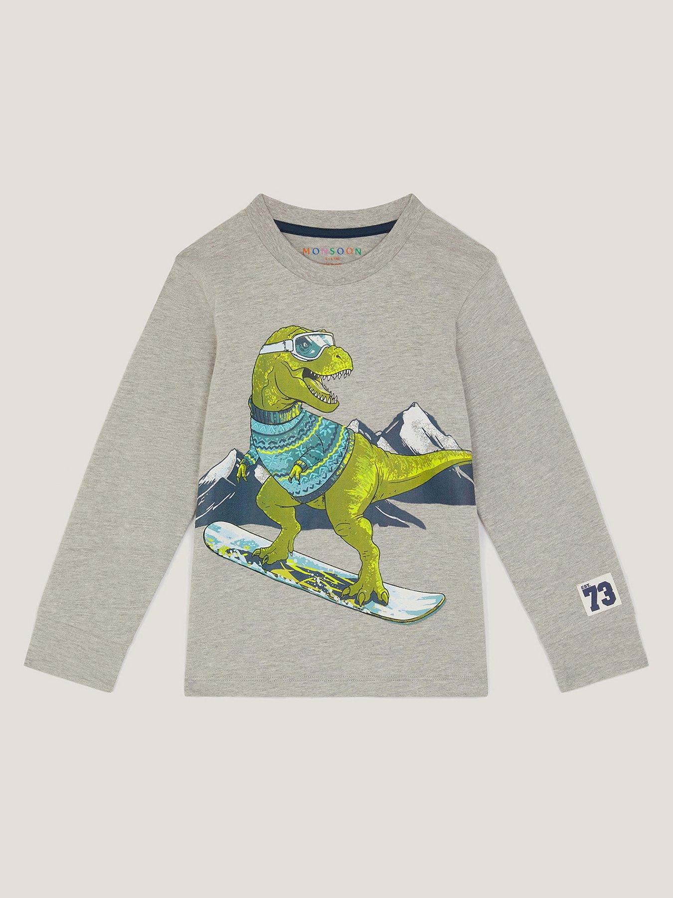 Monsoon Boys Dino Long Sleeve T-shirt - Grey