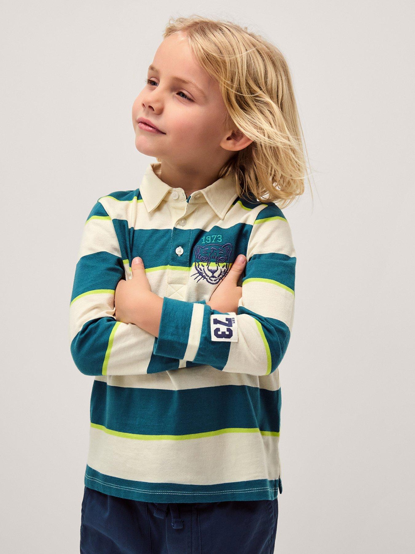 Monsoon Boys Stripe Rugby Long Sleeve T-shirt - Green