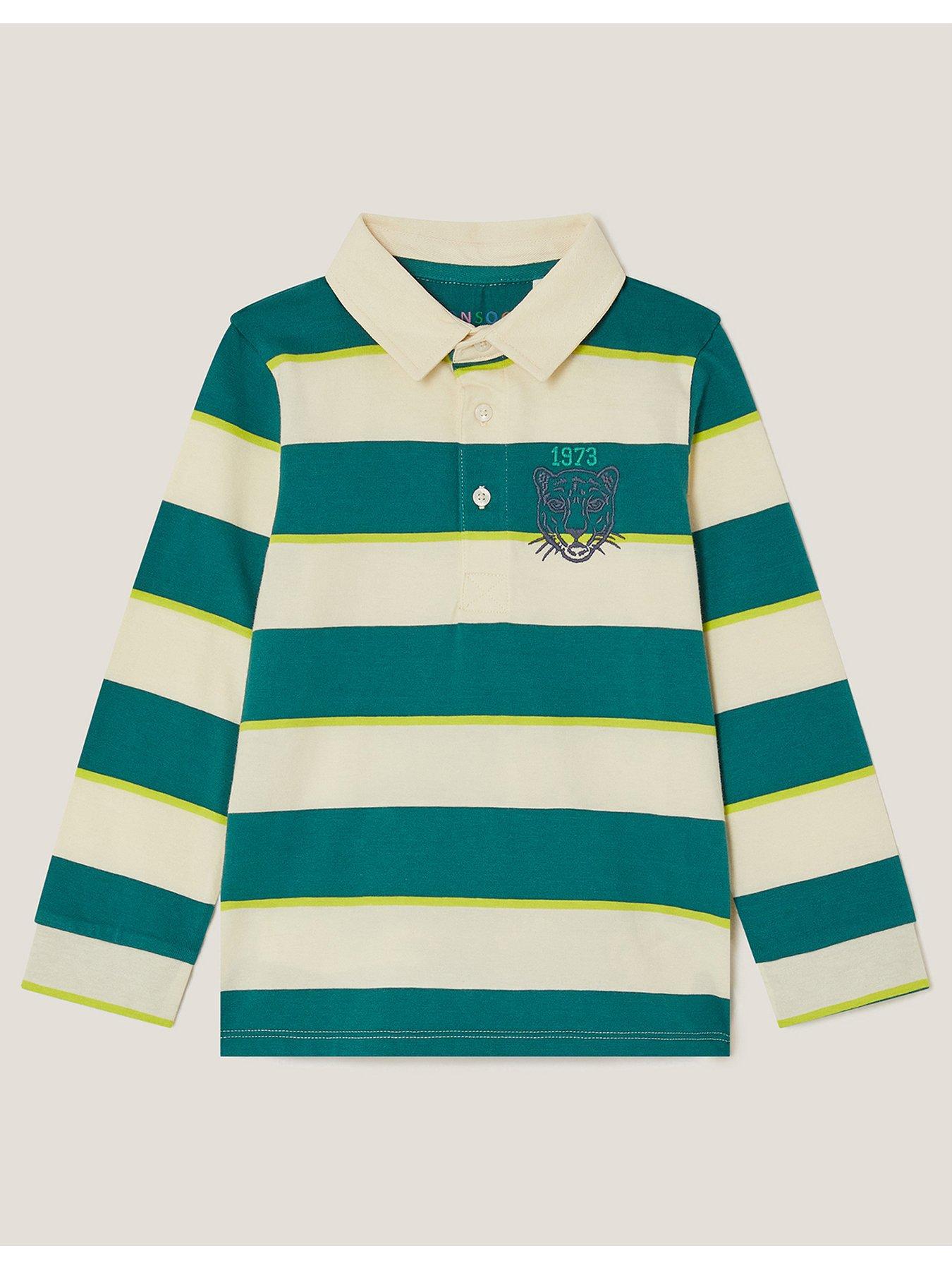 Monsoon Boys Stripe Rugby Long Sleeve T-shirt - Green
