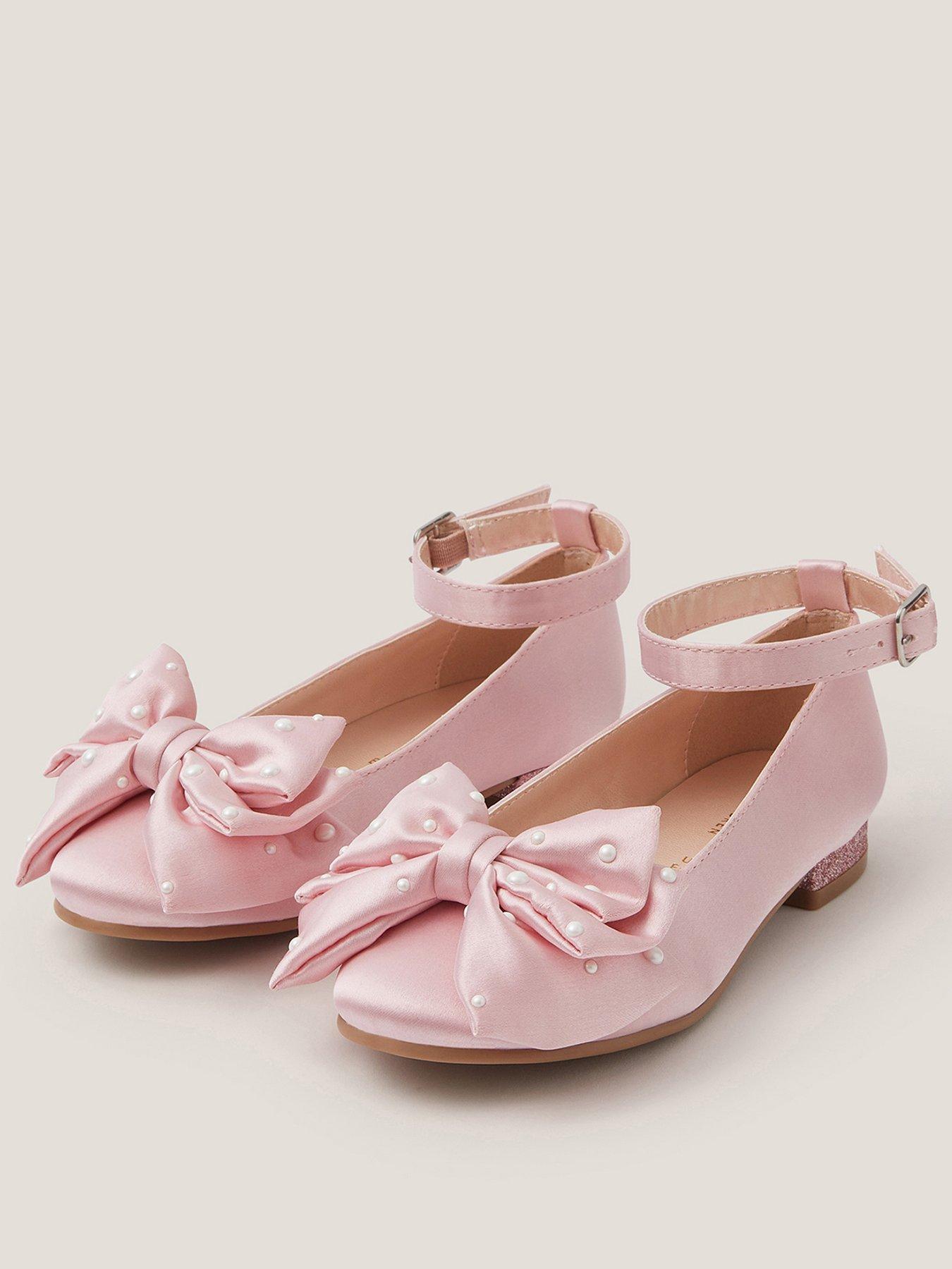 Monsoon Girls Satin Pearl Bow Flat Shoes - Pink
