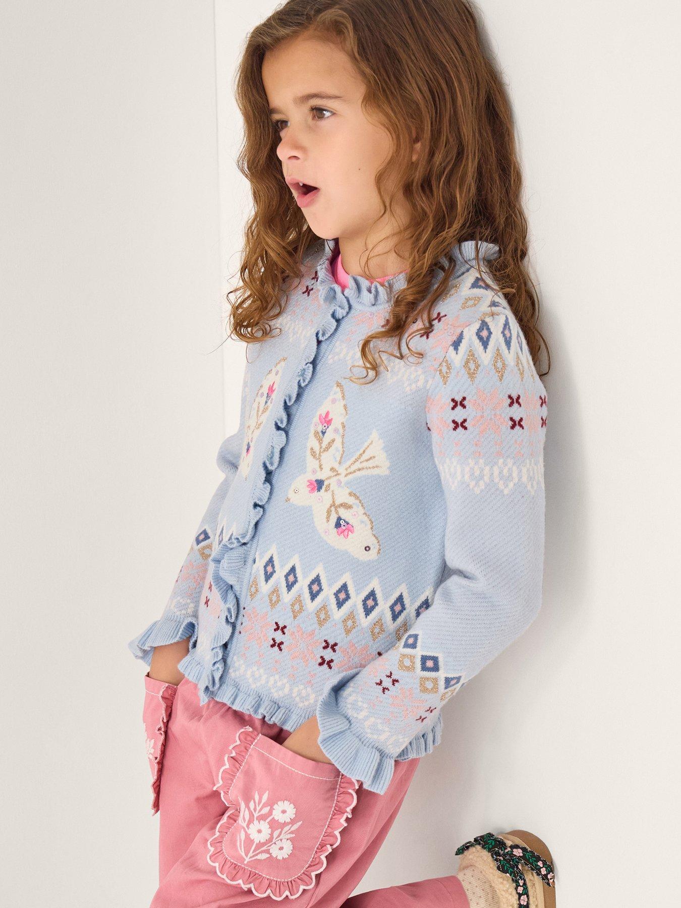 Monsoon Girls Swallow Bird Frill Cardigan - Blue