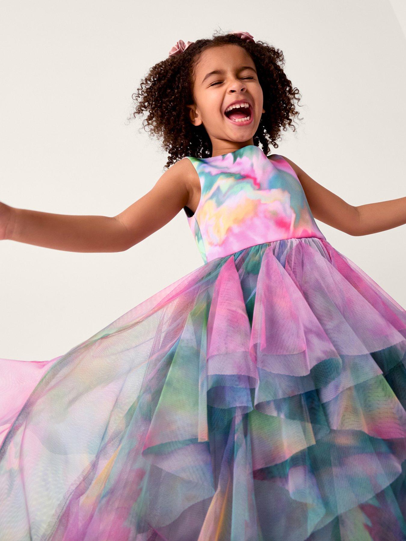 Monsoon Girls Hazy Floral Scuba Waterfall Dress - Multi