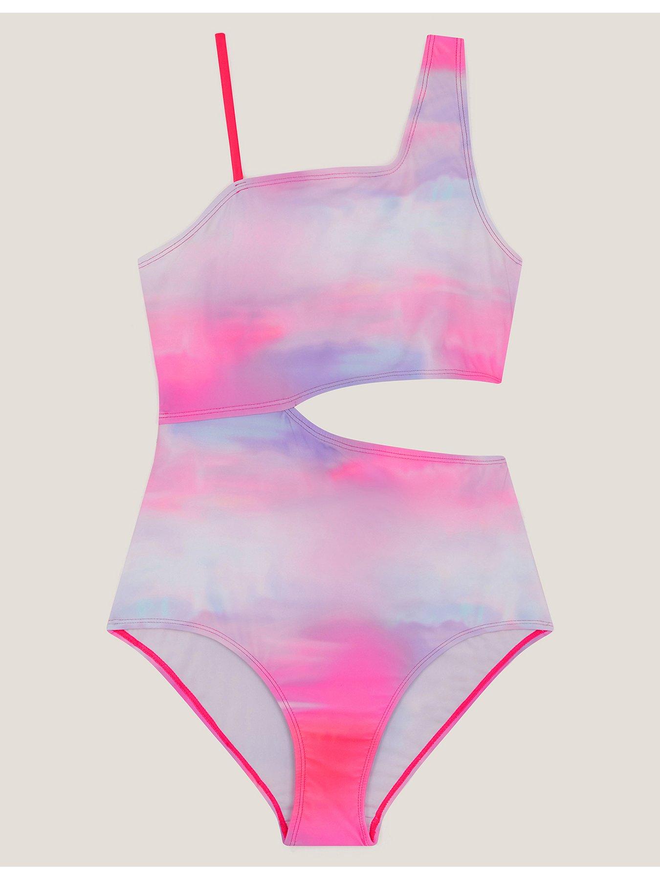 Monsoon Girls Storm Ombre Asymmetrical Swimsuit, Pink, Size Age: 15 Years