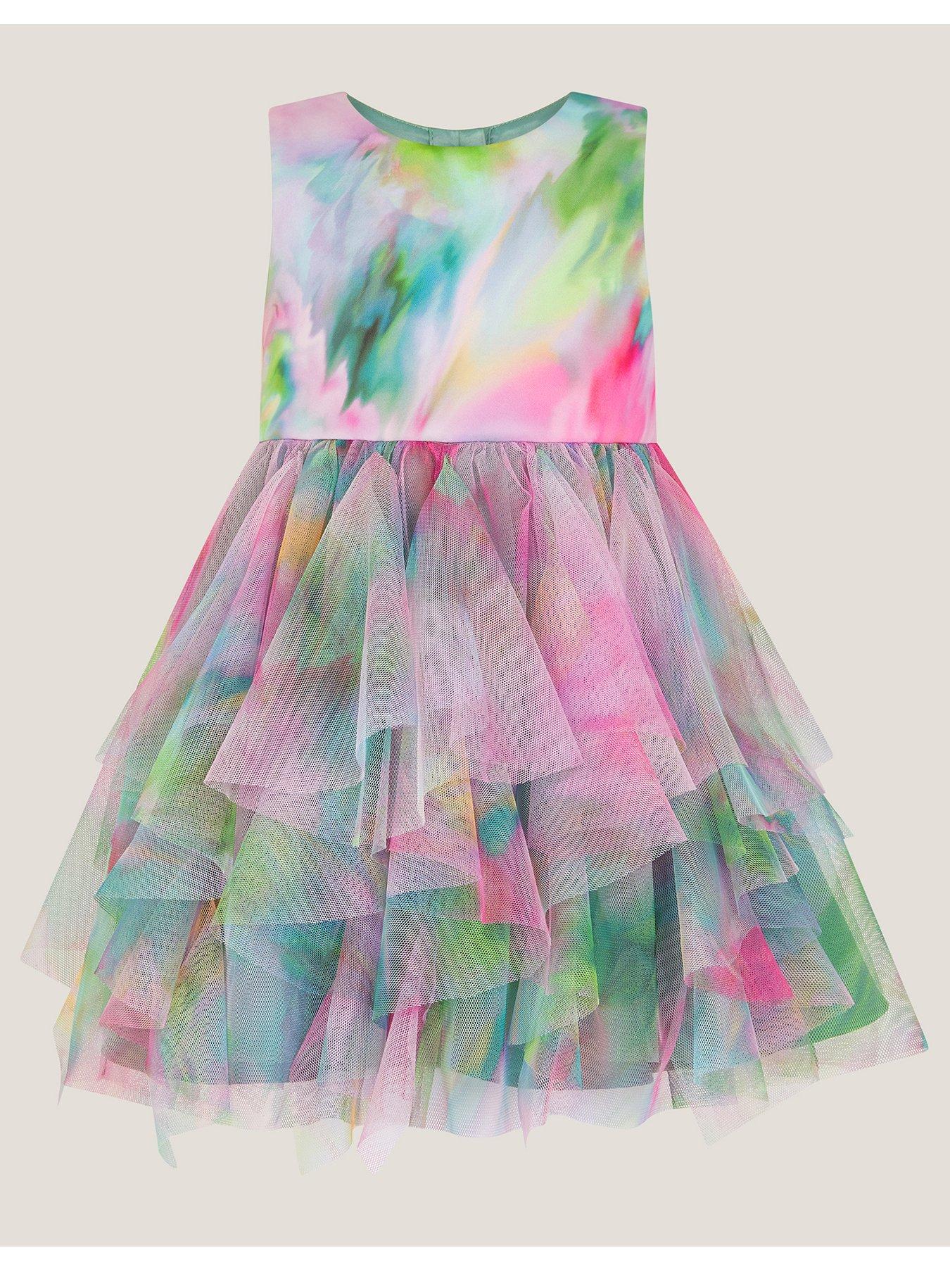 Monsoon Baby Girls Hazy Floral Scuba Ruffle Dress - Multi