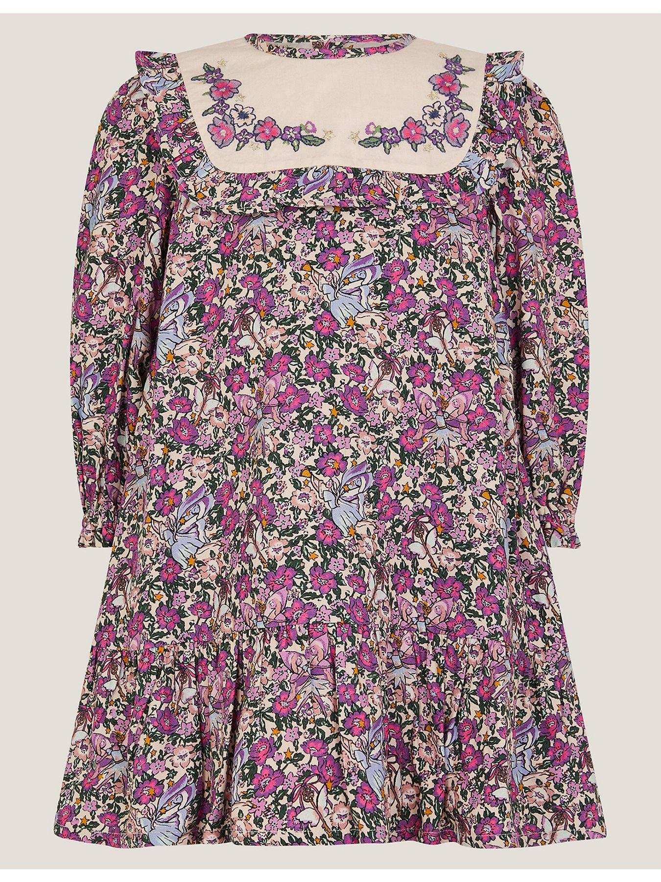 Monsoon Baby Girls Viscose Floral Dress - Purple