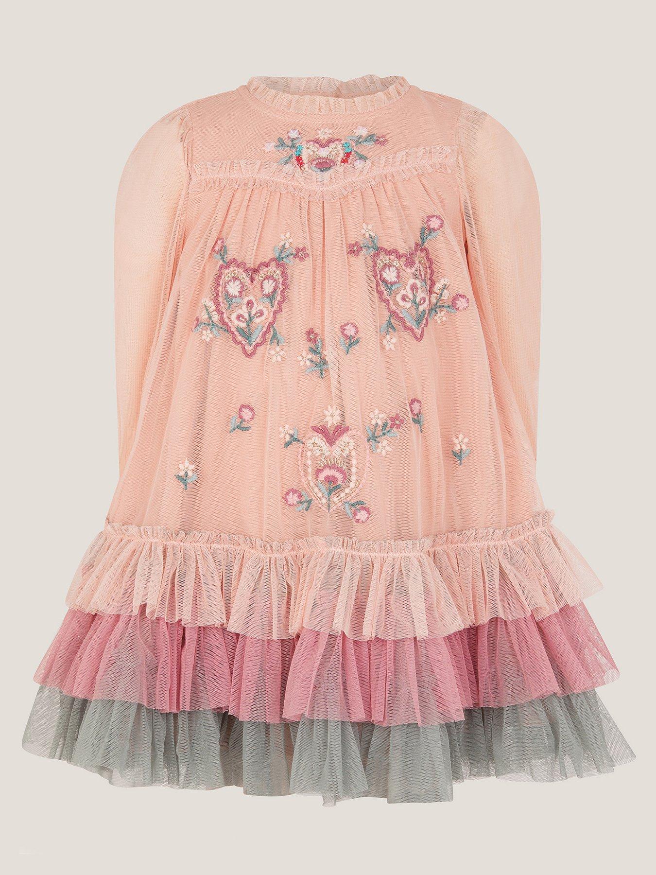 Monsoon Baby Girls Floral Trapeze Dress - Pink