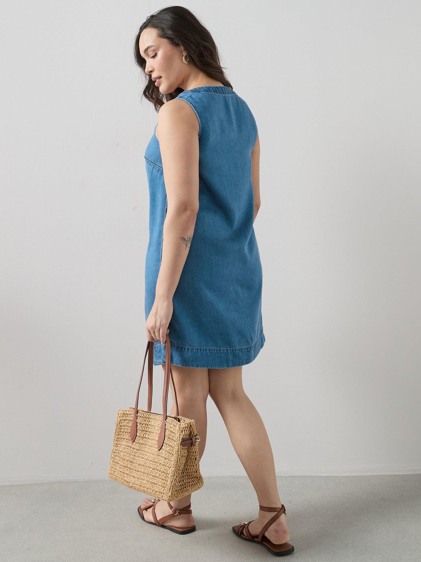 sleeveless denim dress uk Sleeveless Denim Button Through Midi Dress  Highstreet Outlet UK