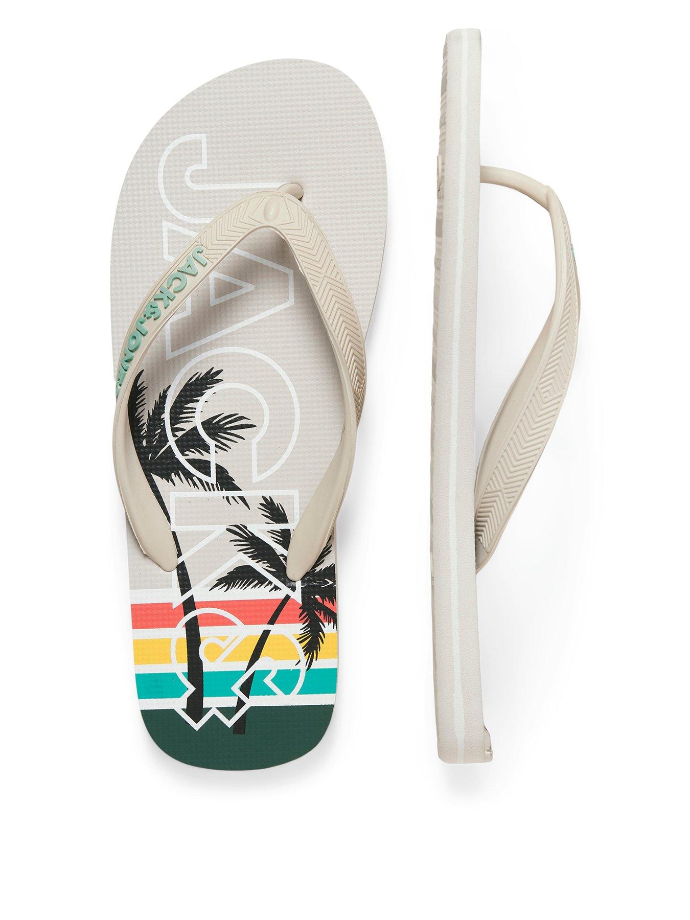 Jack & Jones Print Flip Flops, Cream, Size 44/45, Men