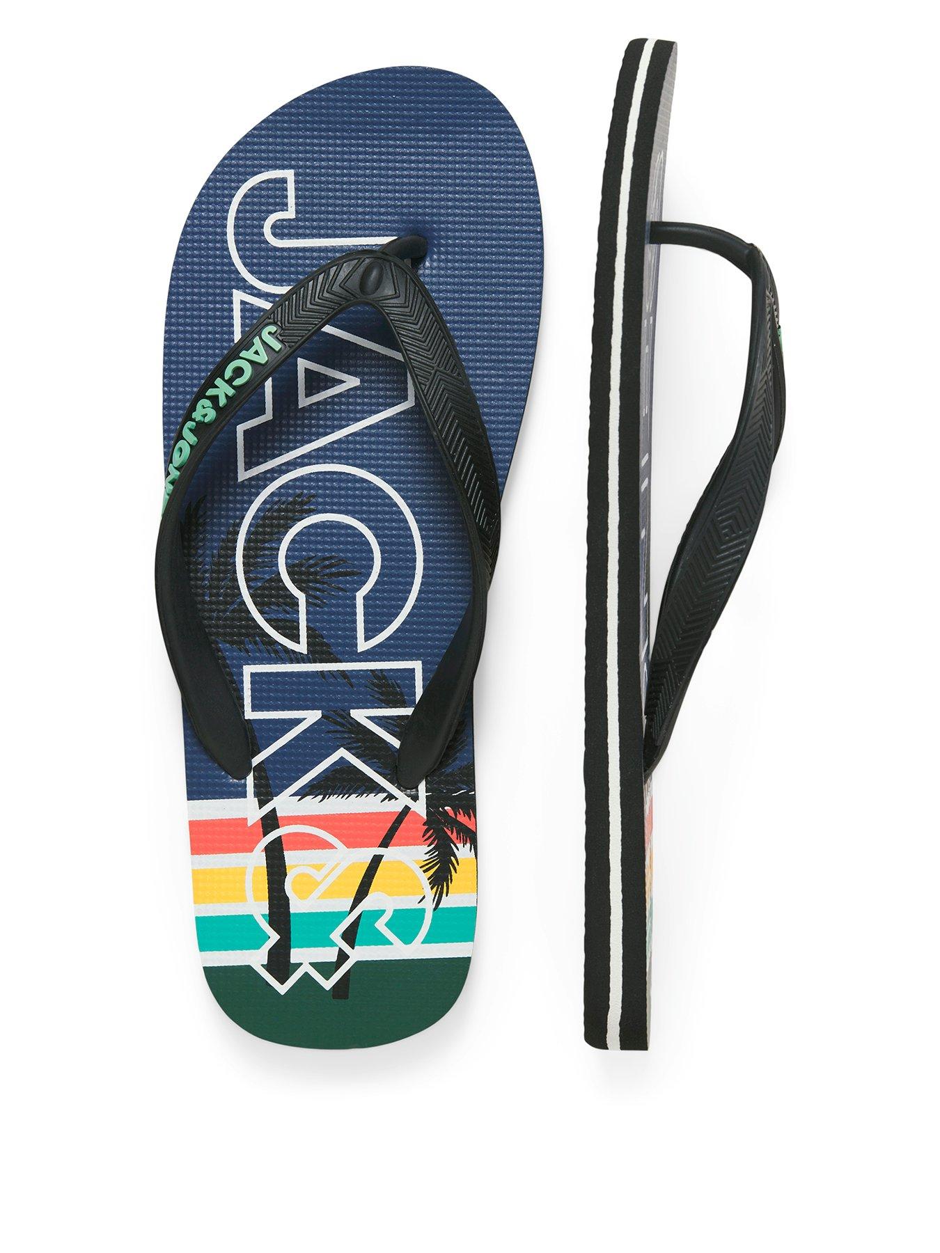 Jack & Jones Print Flip Flops, Navy, Size 44/45, Men