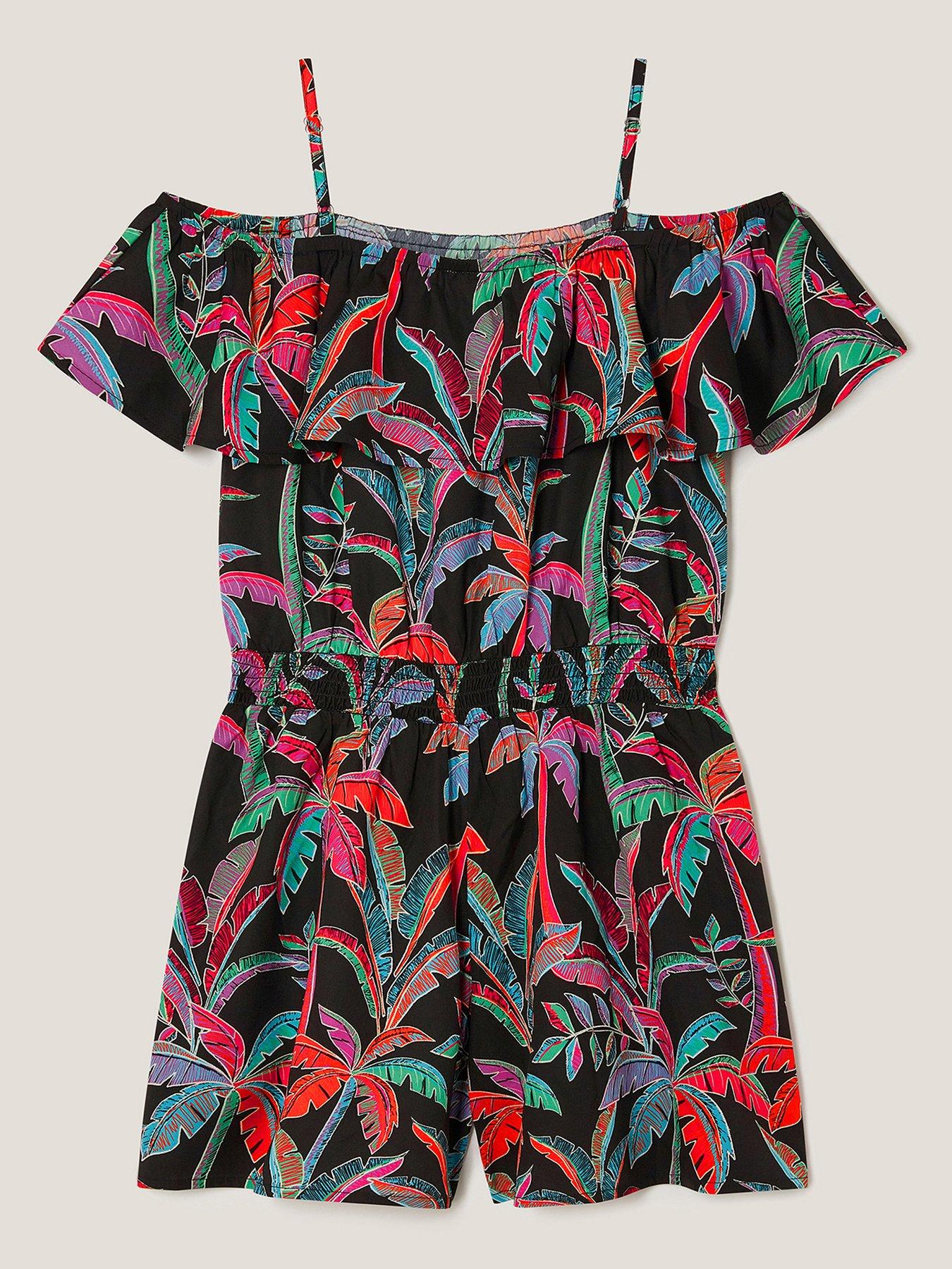 Image 1 of 3 of Monsoon Girls Storm Tropical Playsuit - Black