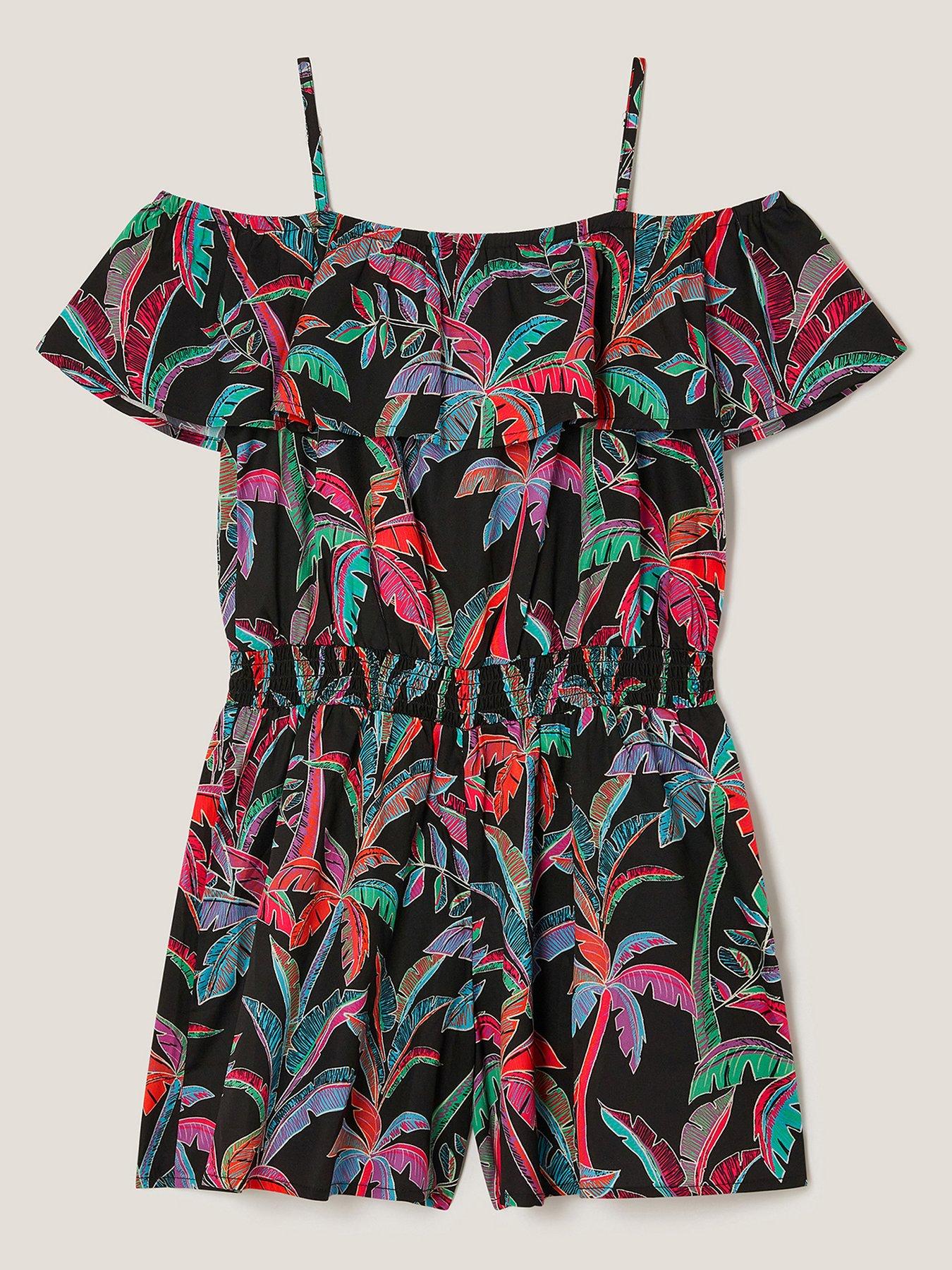 Image 2 of 3 of Monsoon Girls Storm Tropical Playsuit - Black