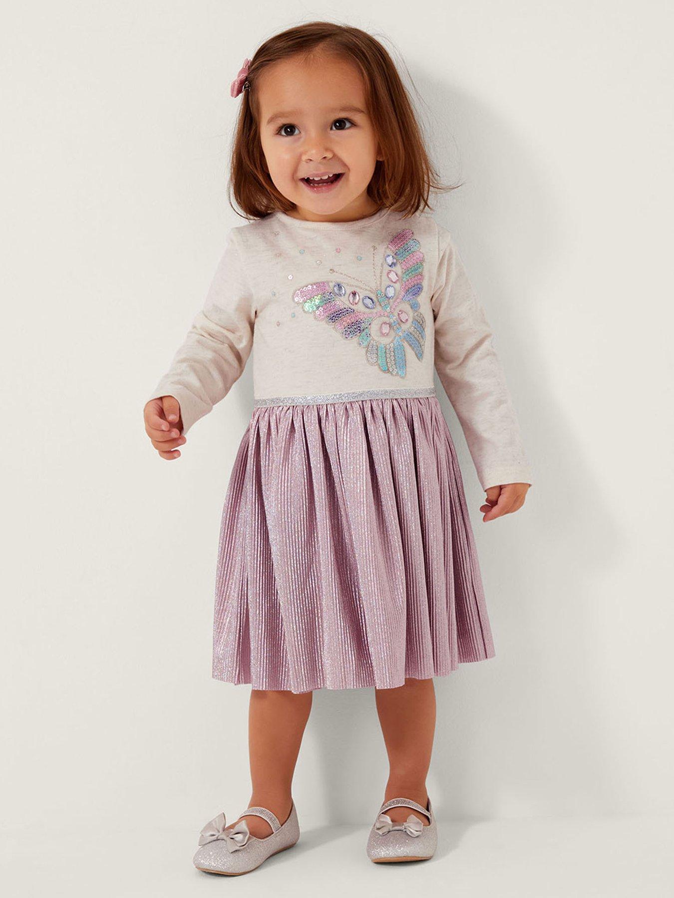 Monsoon Baby Girls Butterfly Plisse Disco Dress - Pink