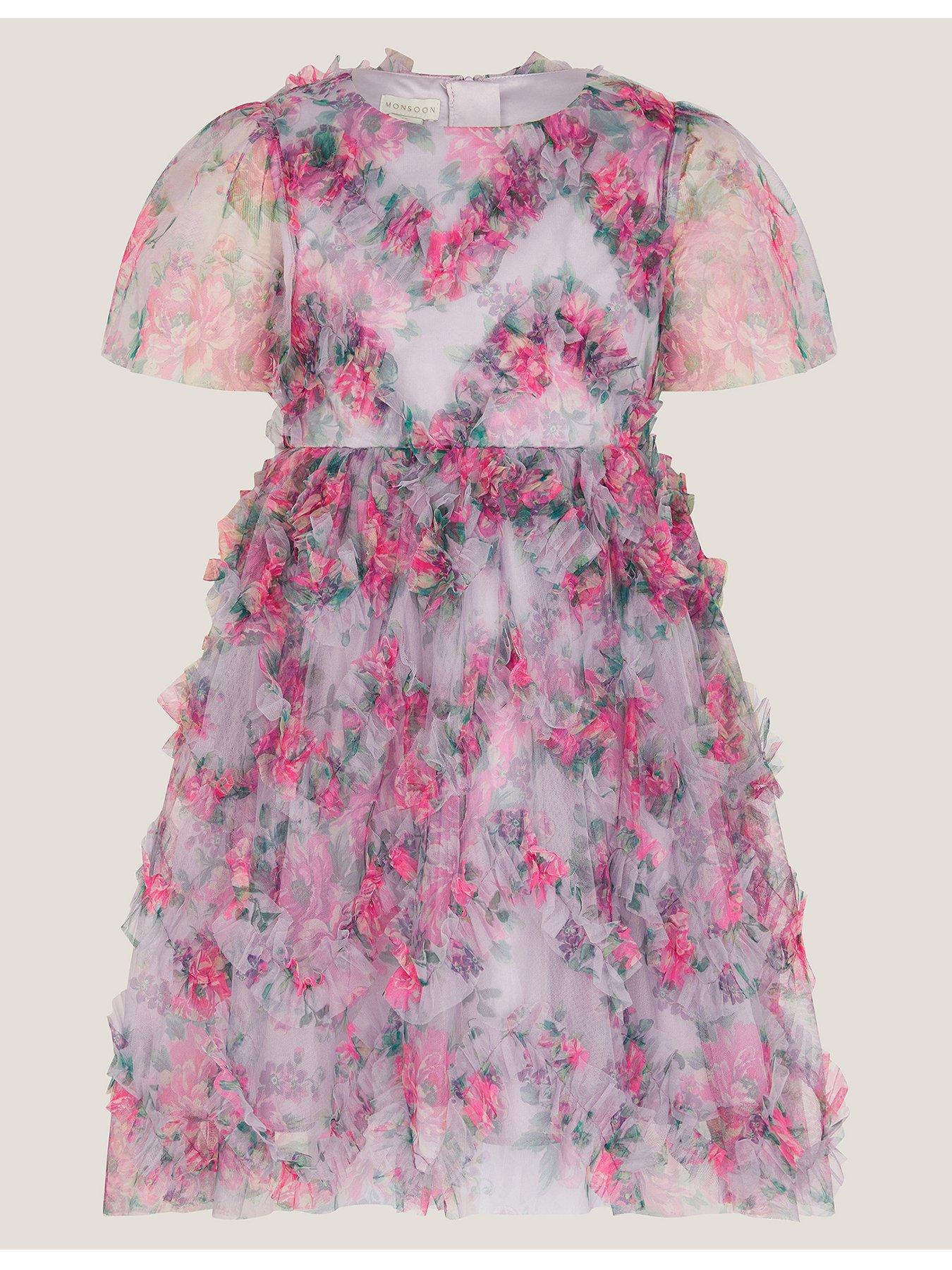 Monsoon Girls Peony Roma Ruffle Dress - Light Purple