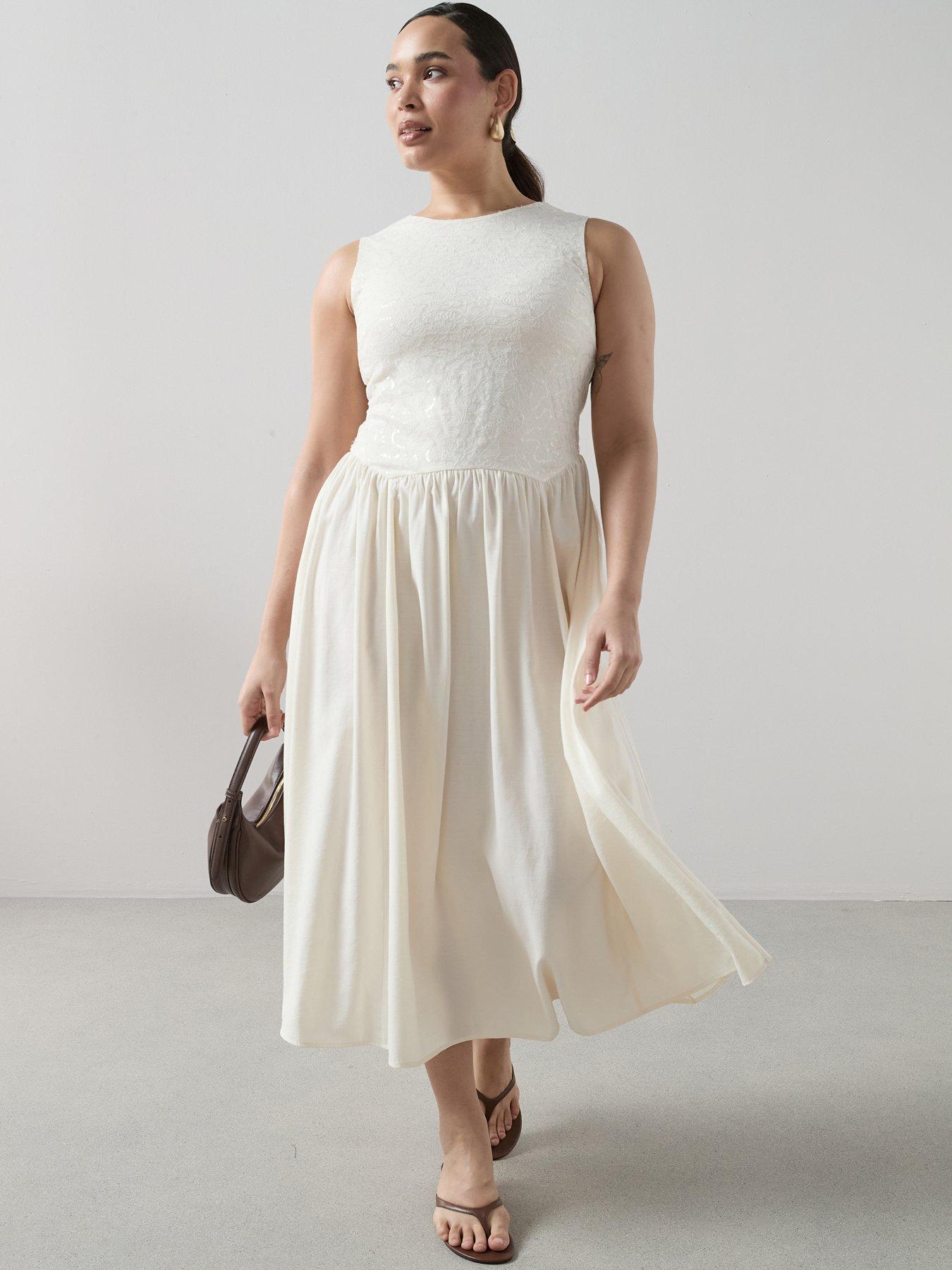 The Very Collection Curve Sequin Top 2 In 1 Midi Dress - Cream