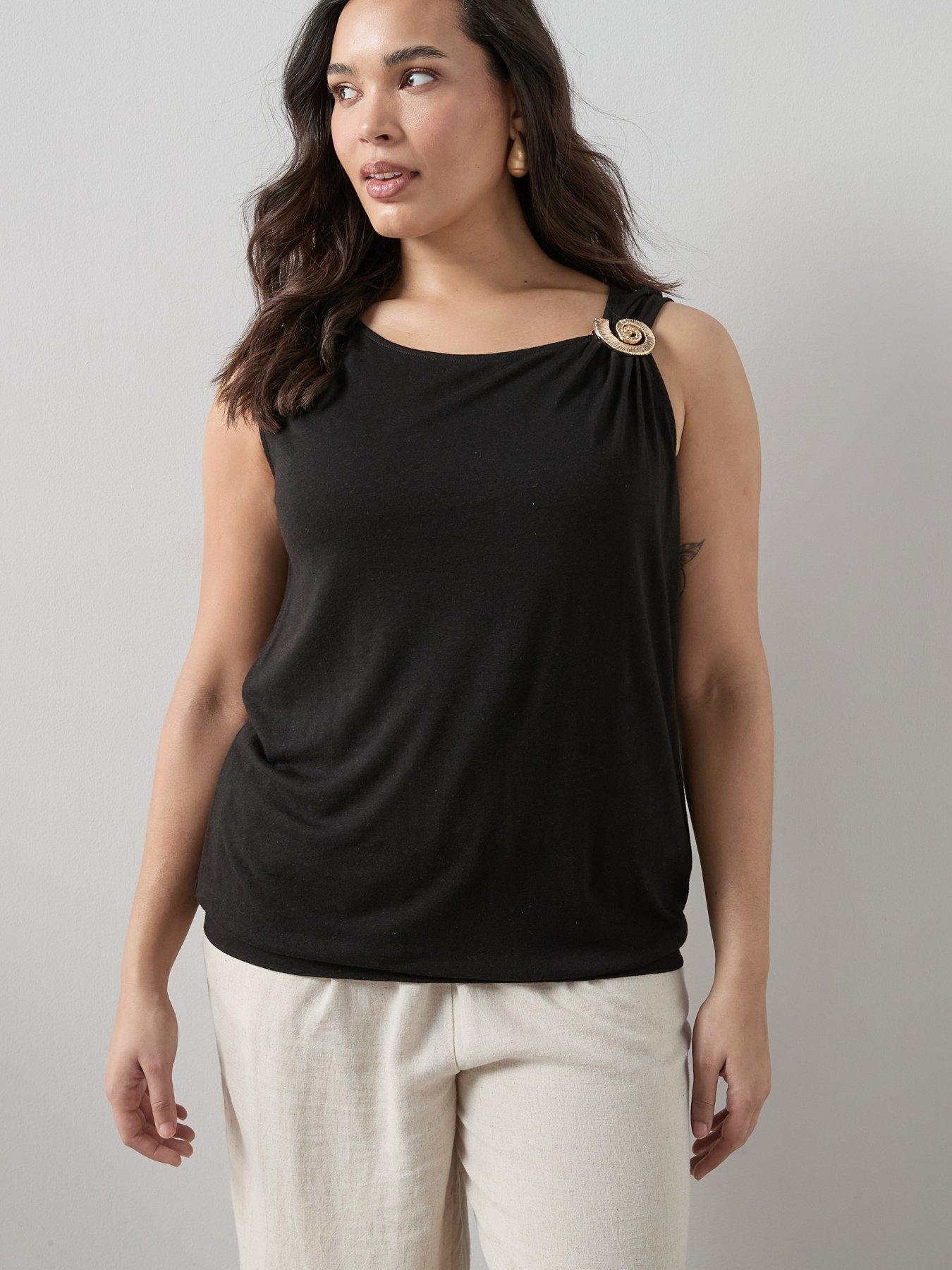 The Very Collection Curve Shell Trim Banded Hem Top - Black