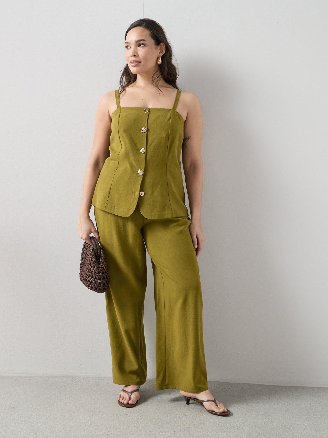 Image 3 of 6 of The Very Collection Curve Button Detail Co-ord&nbsp;Waistcoat - Khaki
