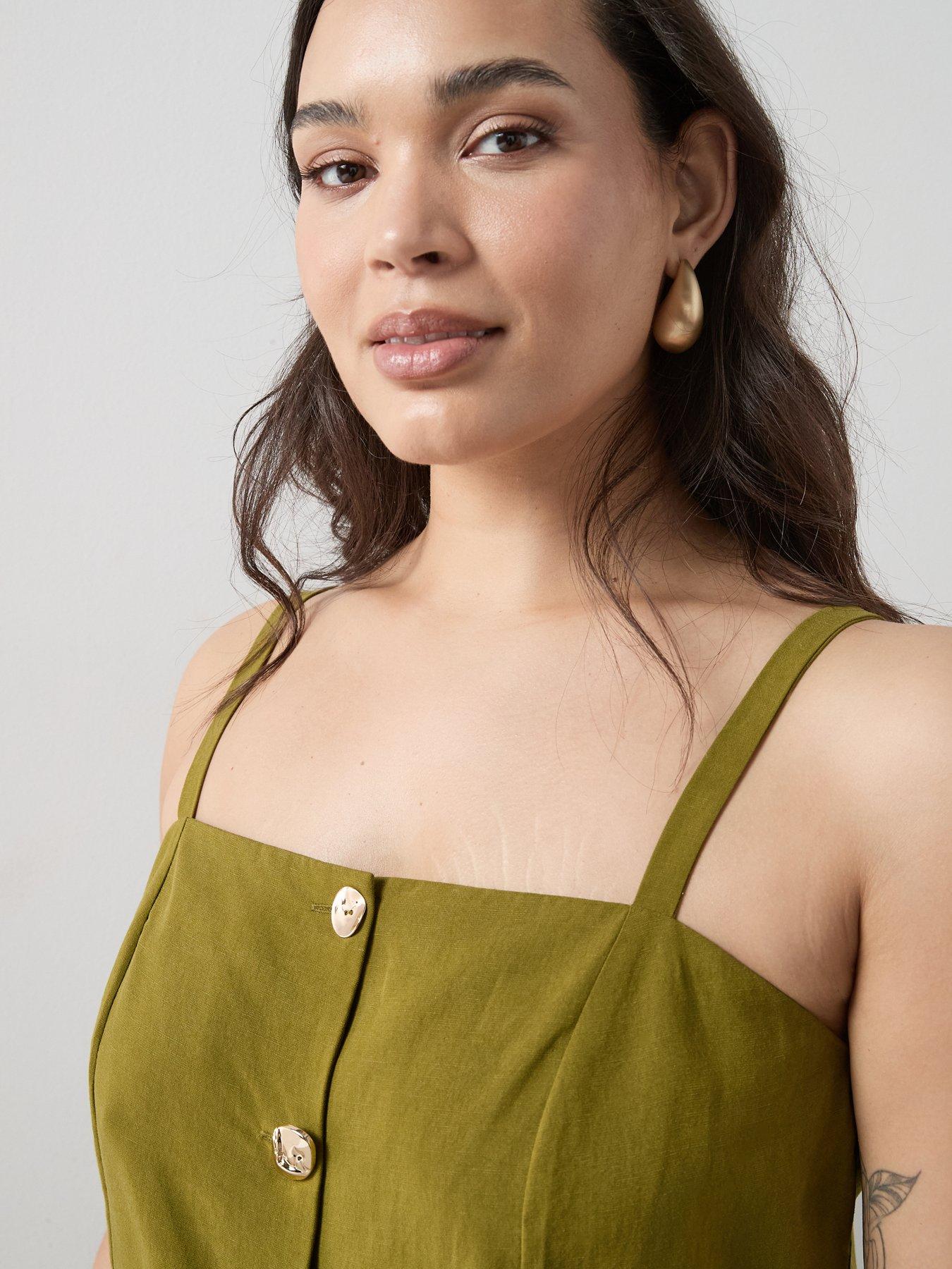 Image 4 of 6 of The Very Collection Curve Button Detail Co-ord&nbsp;Waistcoat - Khaki