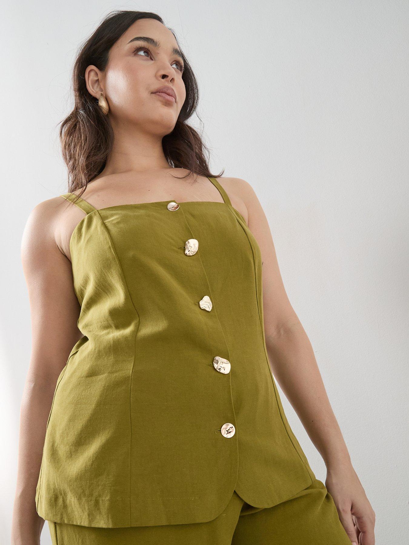 Image 6 of 6 of The Very Collection Curve Button Detail Co-ord&nbsp;Waistcoat - Khaki