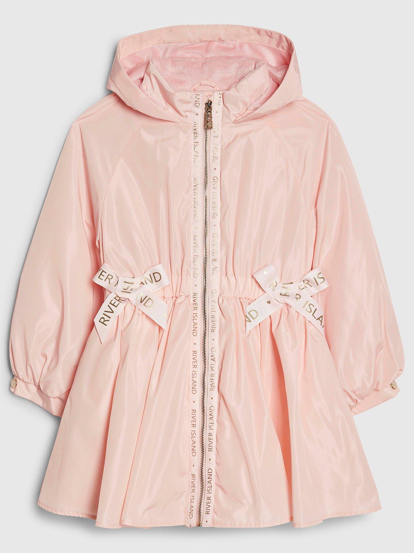 Image 1 of 5 of River Island Older Girls Bow Peplum Raincoat - Pink