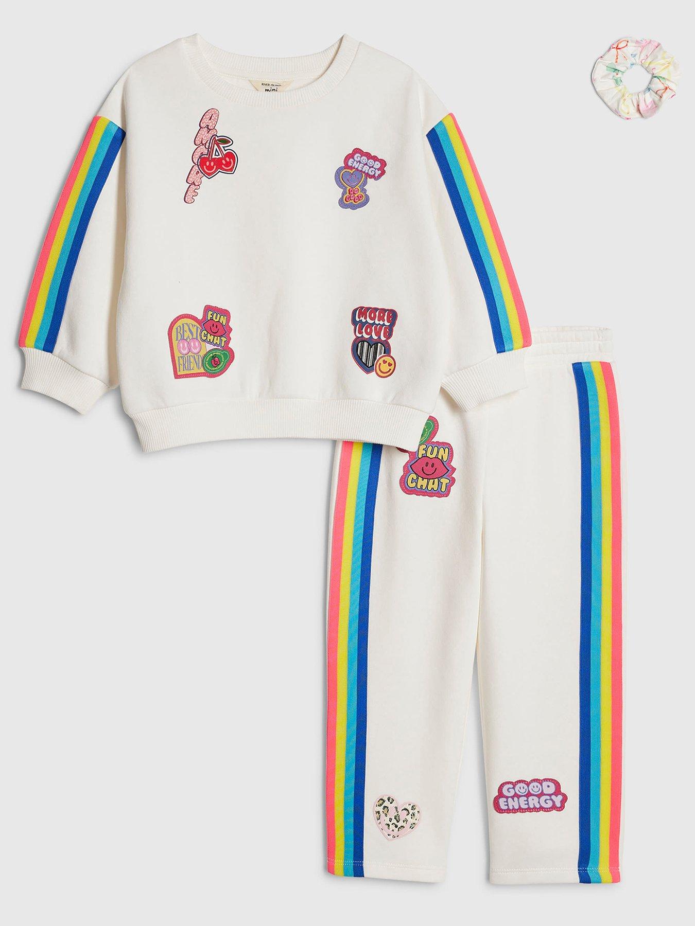 River Island Mini Girls Rainbow Badged Sweatshirt Set - Cream