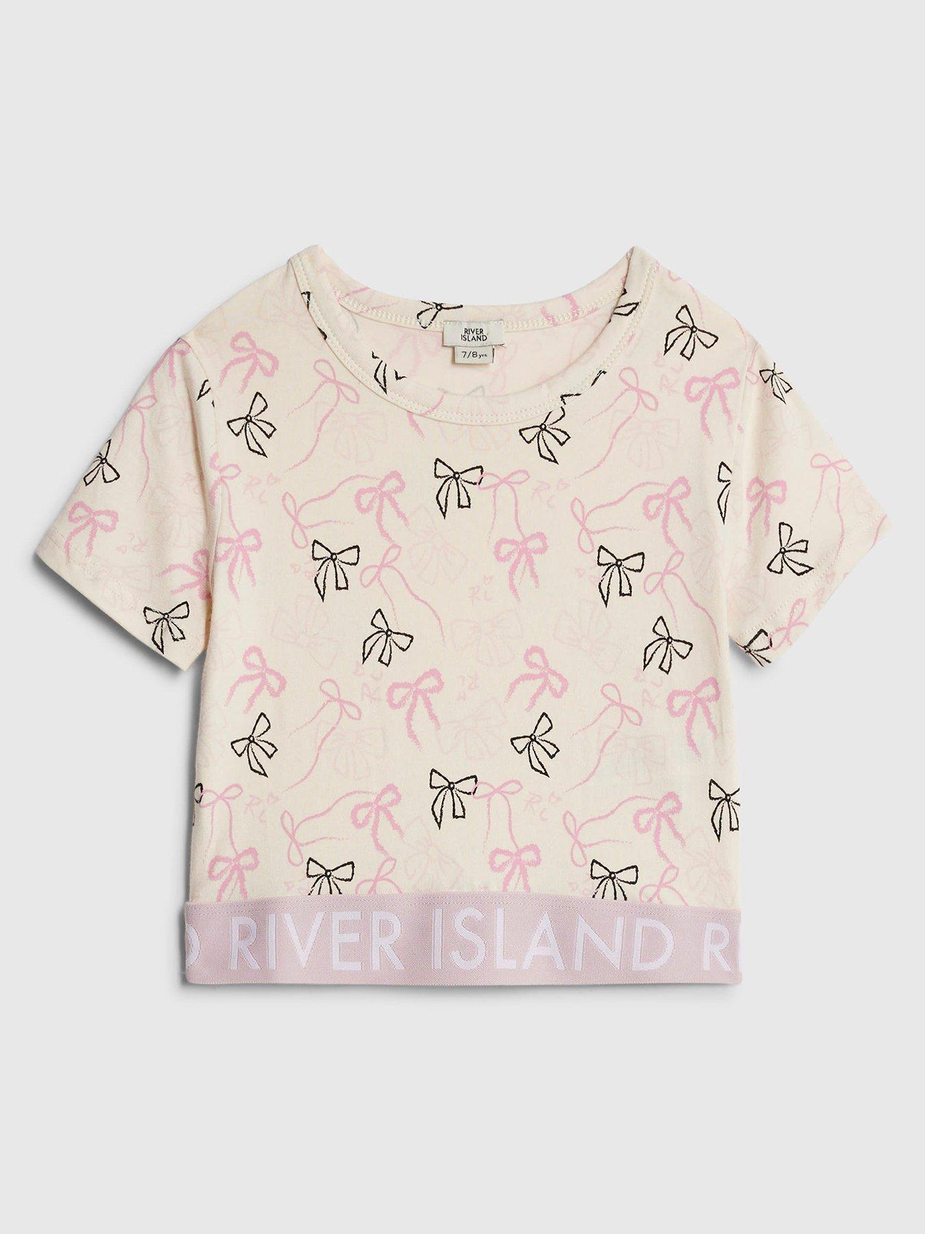 River Island Older Girls Bow Print Waistband Top - Pink