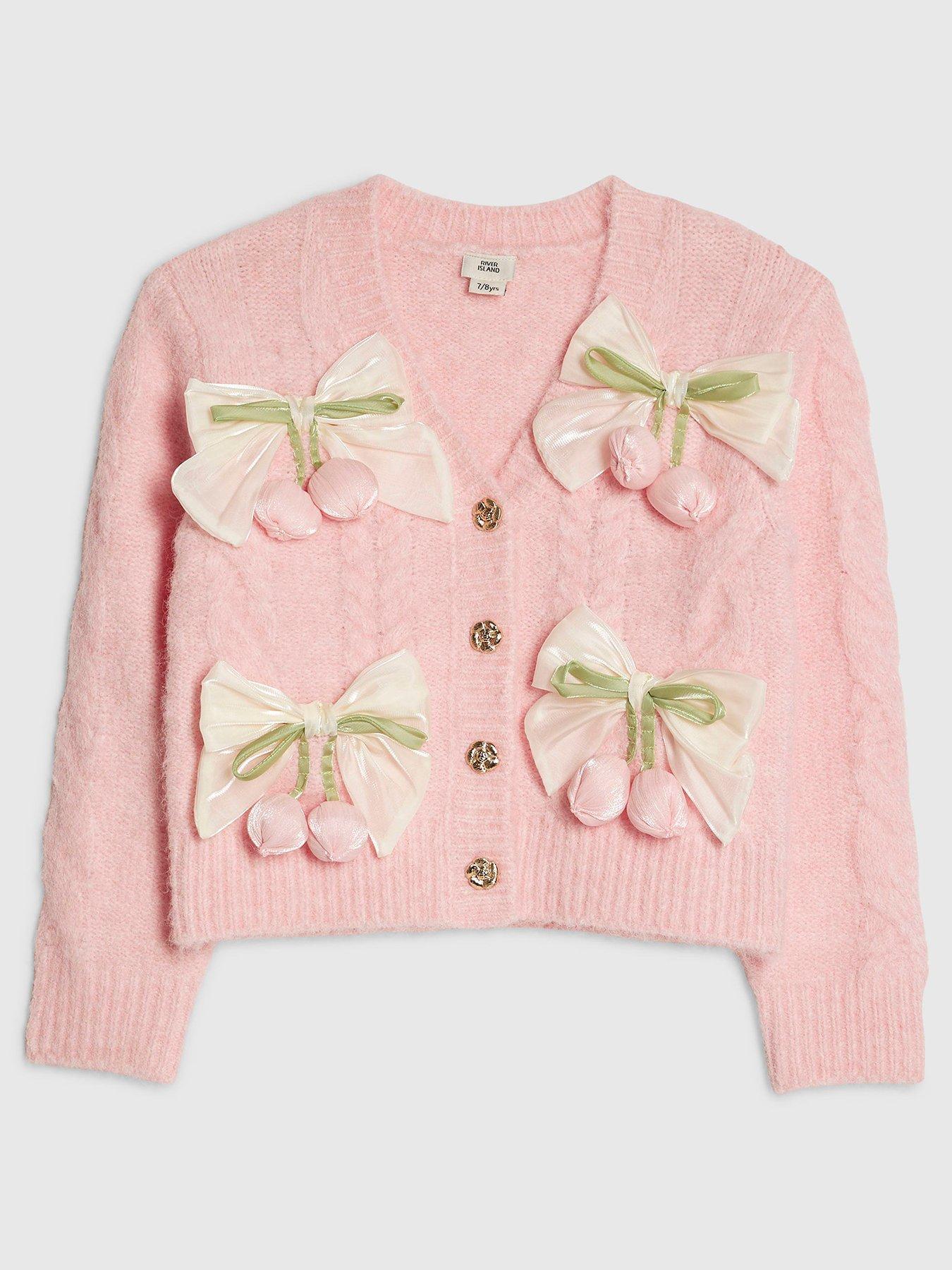 River Island Older Girls Bow Flower Cardigan - Pink
