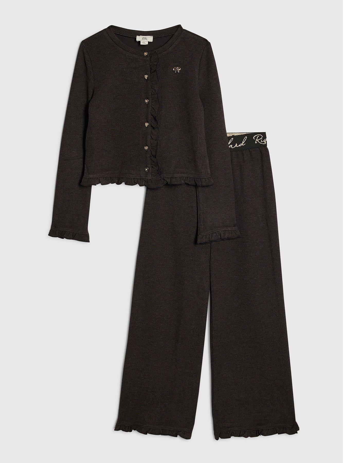 River Island Older Girls Cosy Bow Wide Leg Trousers Set - Black