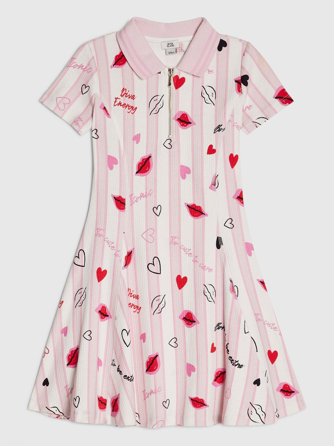 River Island Older Girls Stripe Lip Fit And Flared Dress - Pink