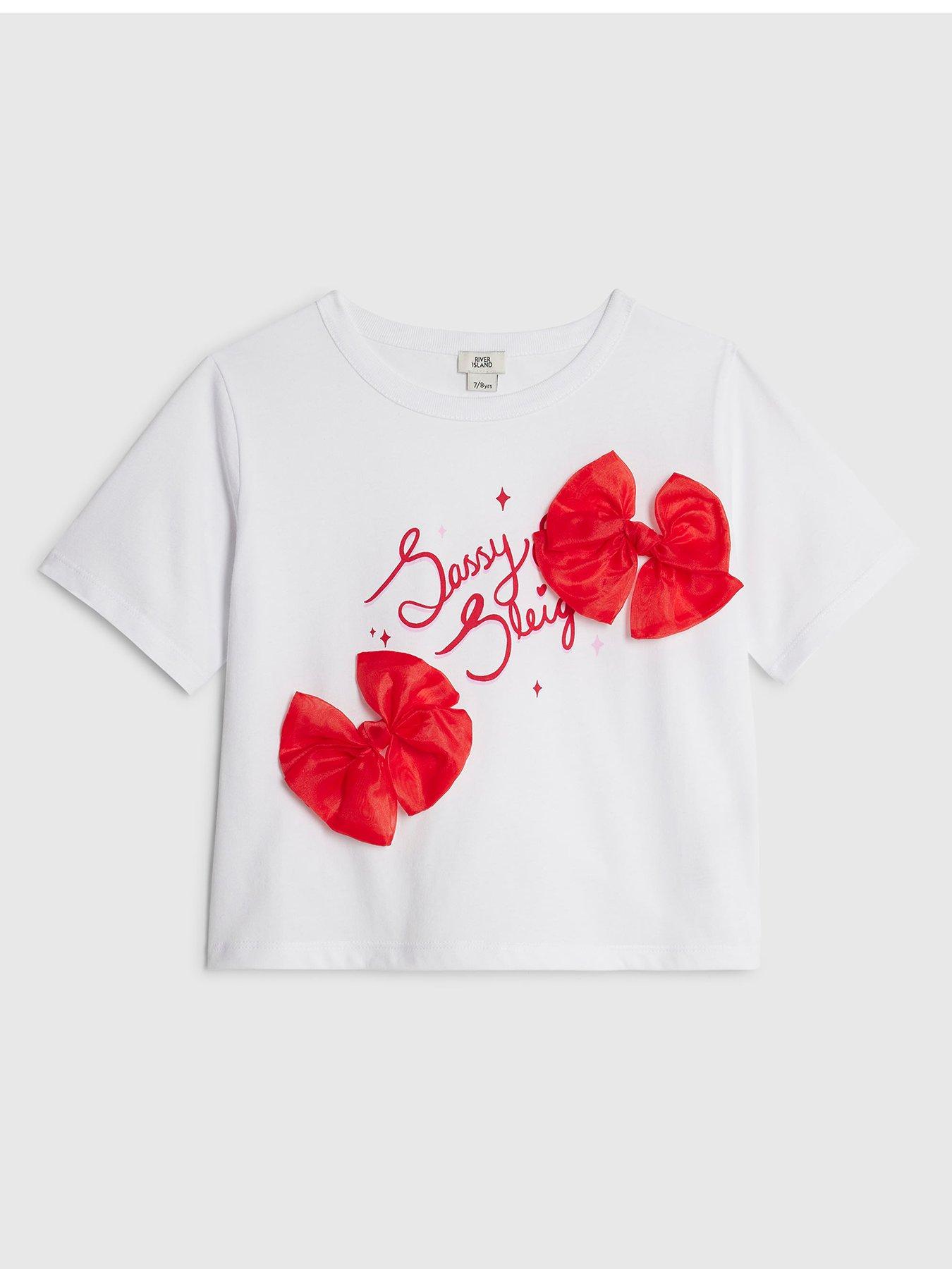 River Island Older Girls Bow Sassy Sleigh T-Shirt - White
