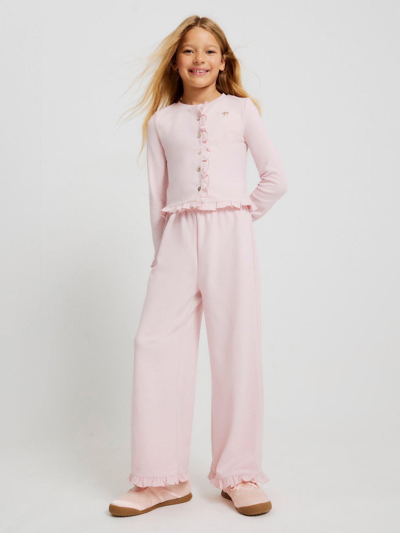 River Island Older Girls Cosy Wide Leg Trousers Set - Pink