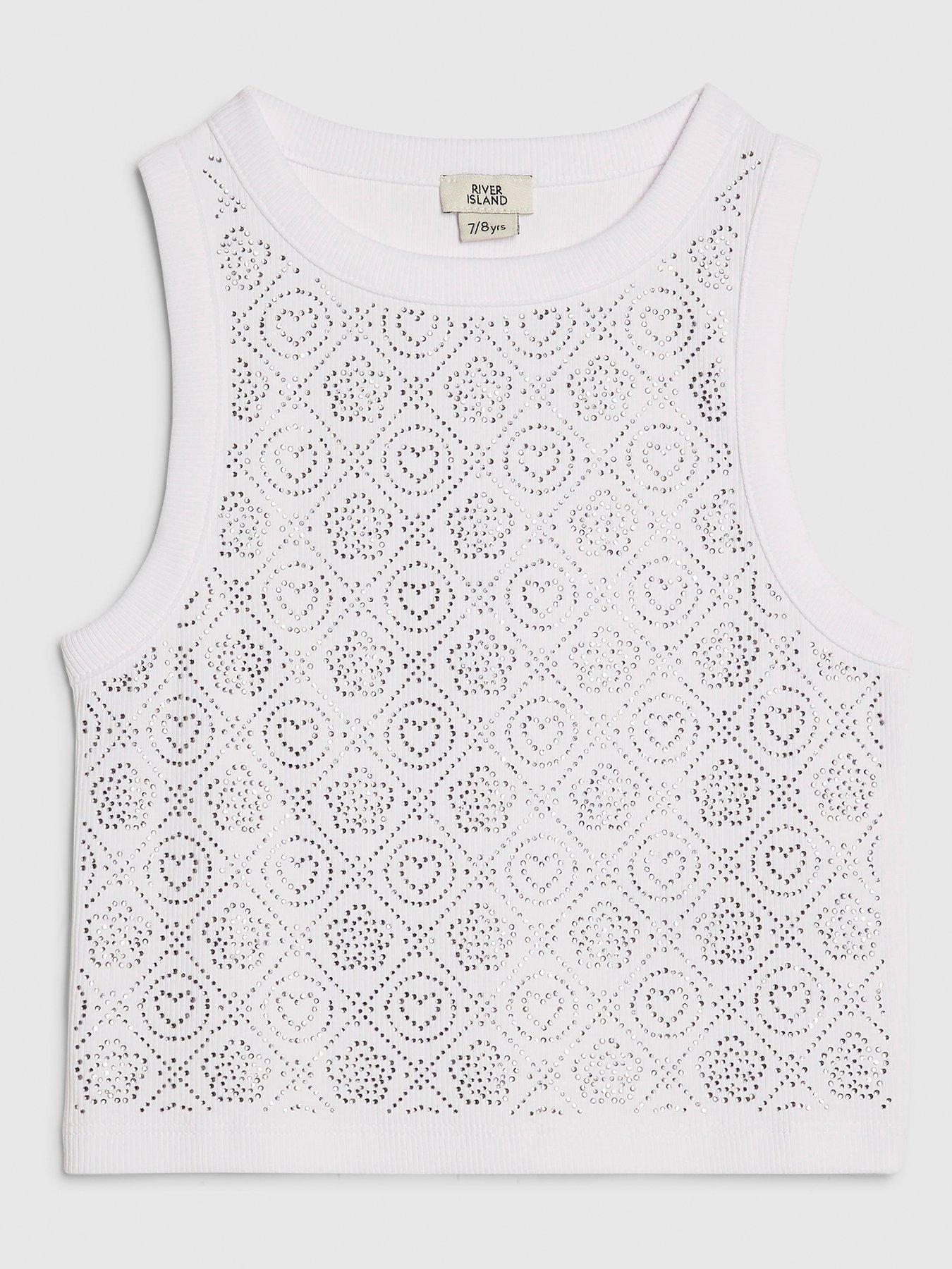 River Island Older Girls Embellished Heart Tank Top - White