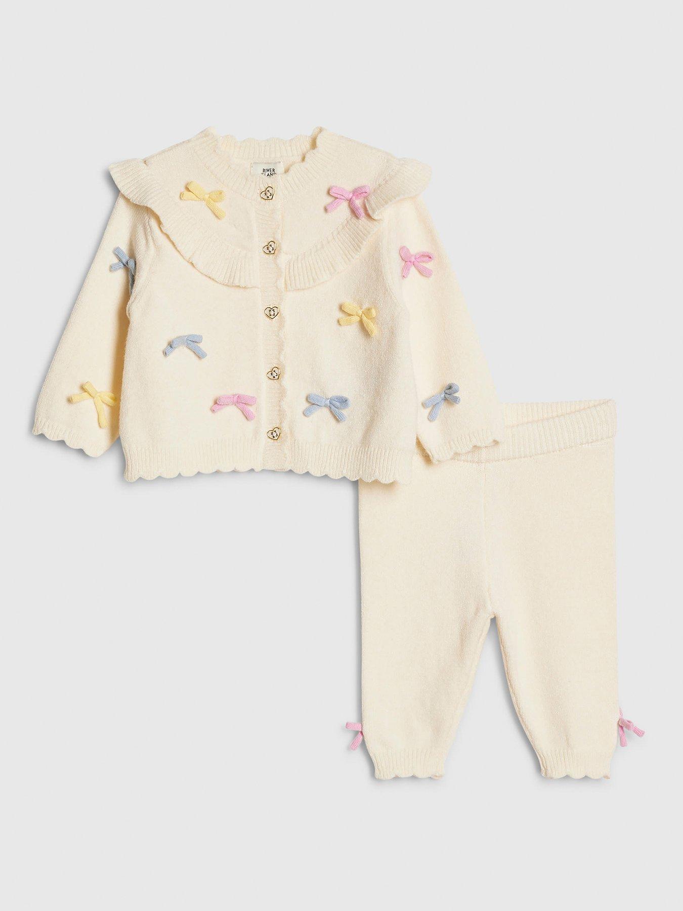 River Island Baby Girls Bow 3D Cardigan Knit Set - Cream