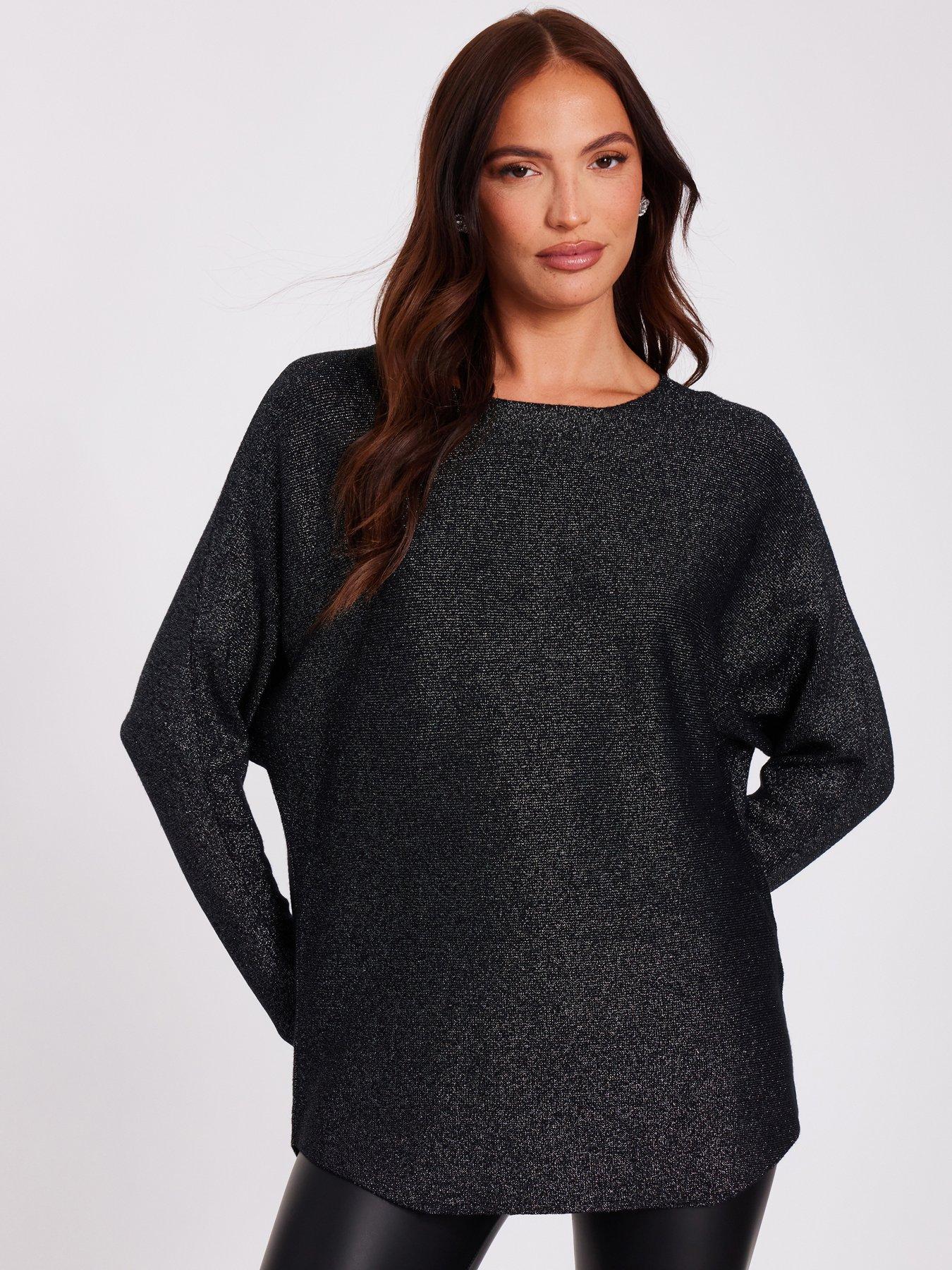 Quiz Black Glitter Batwing Jumper