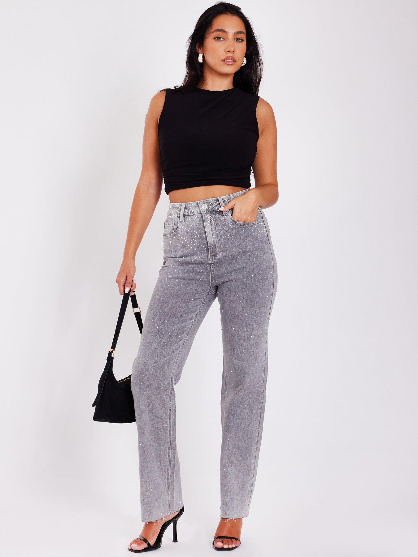 Quiz Grey Embellished Jeans