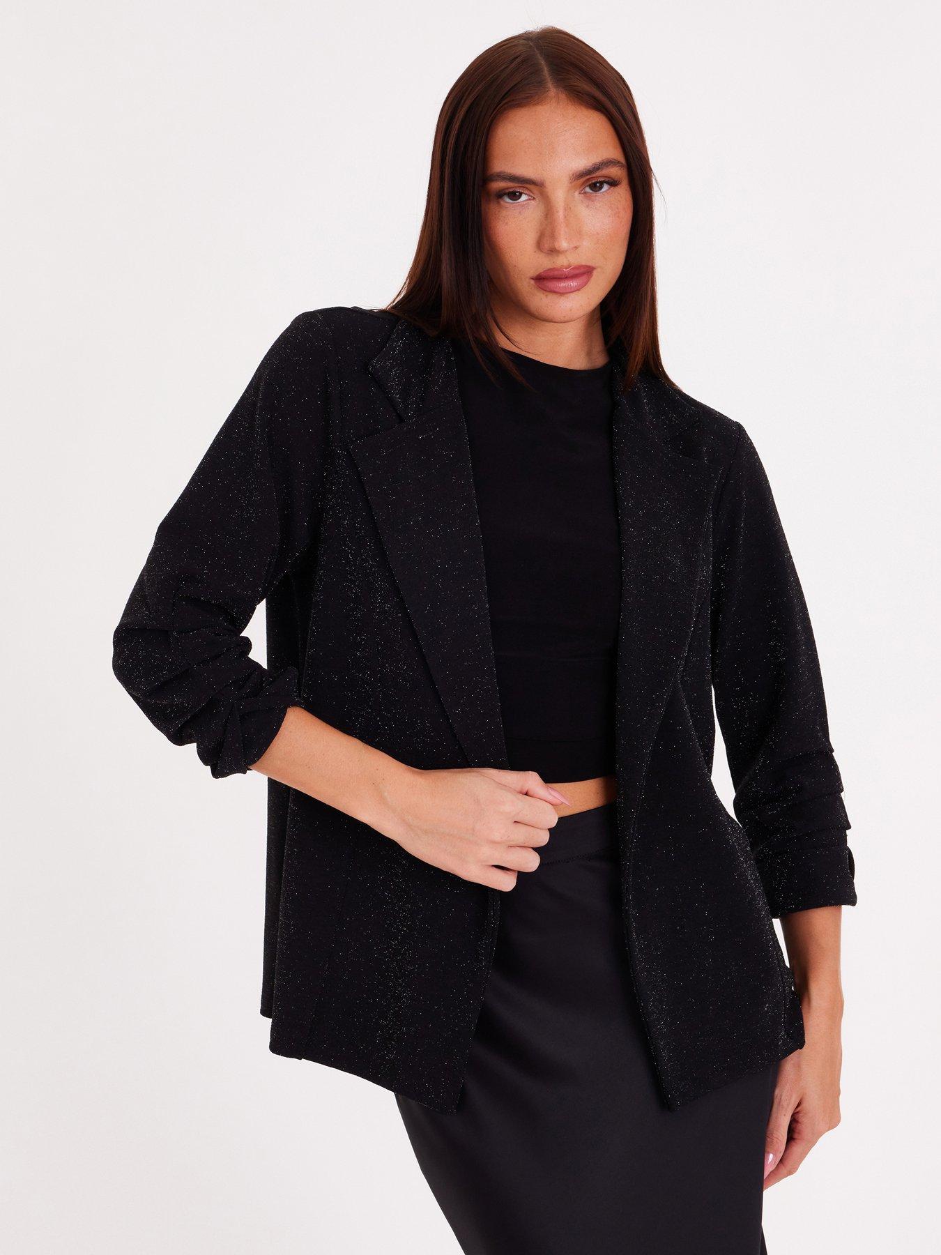 Quiz Black Velvet Cropped Blazer