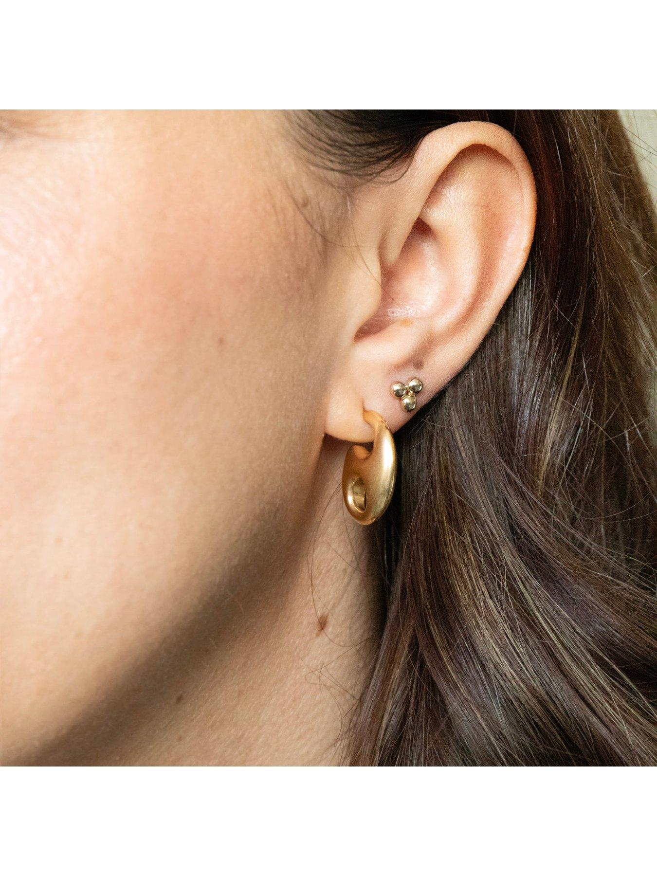 Image 4 of 5 of Seol + Gold 18ct Gold Plate Over Sterling Silver Triple Dot Barbell Stud Earring