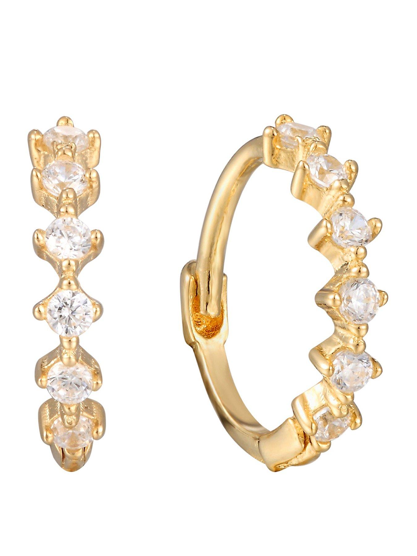 Seol + Gold 18ct Gold Plate Over Sterling Silver CZ Studded Huggie Hoops