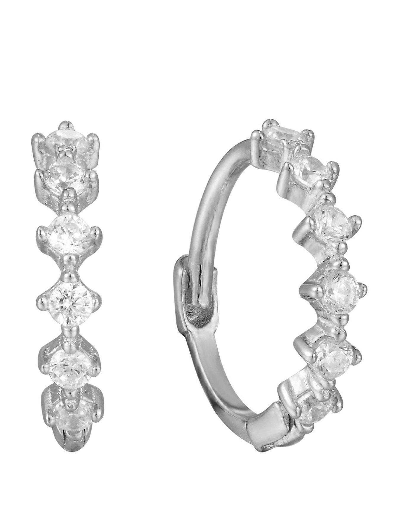 Seol + Gold Sterling Silver CZ Studded Huggie Hoops