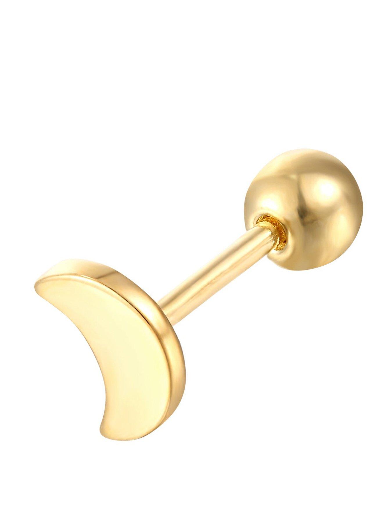 Seol + Gold 18ct Gold Plate Over Sterling Silver Tiny Moon Barbell Stud Earring