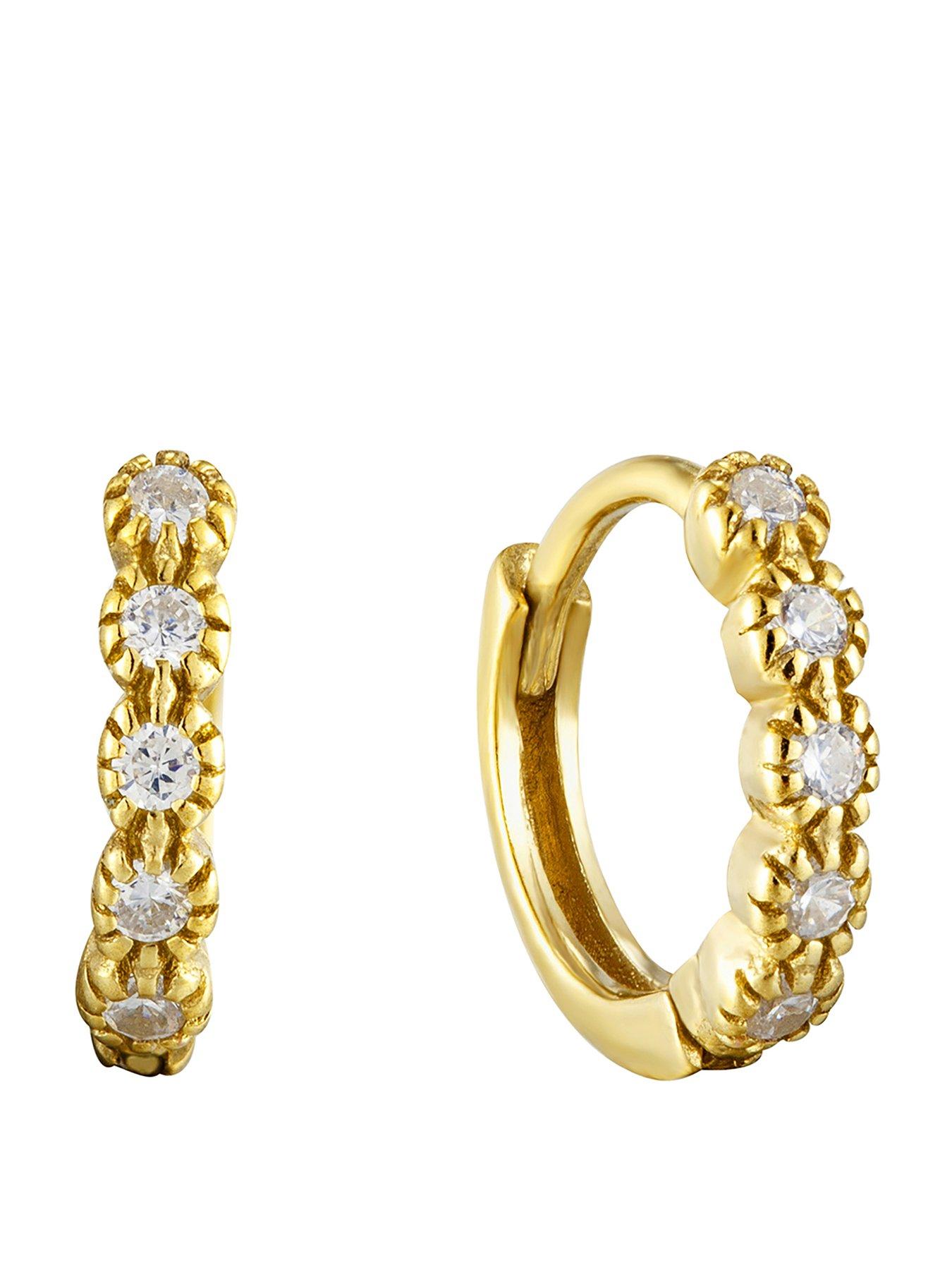 Seol + Gold 18ct Gold Plate Over Sterling Silver Tiny CZ Scallop Hoops