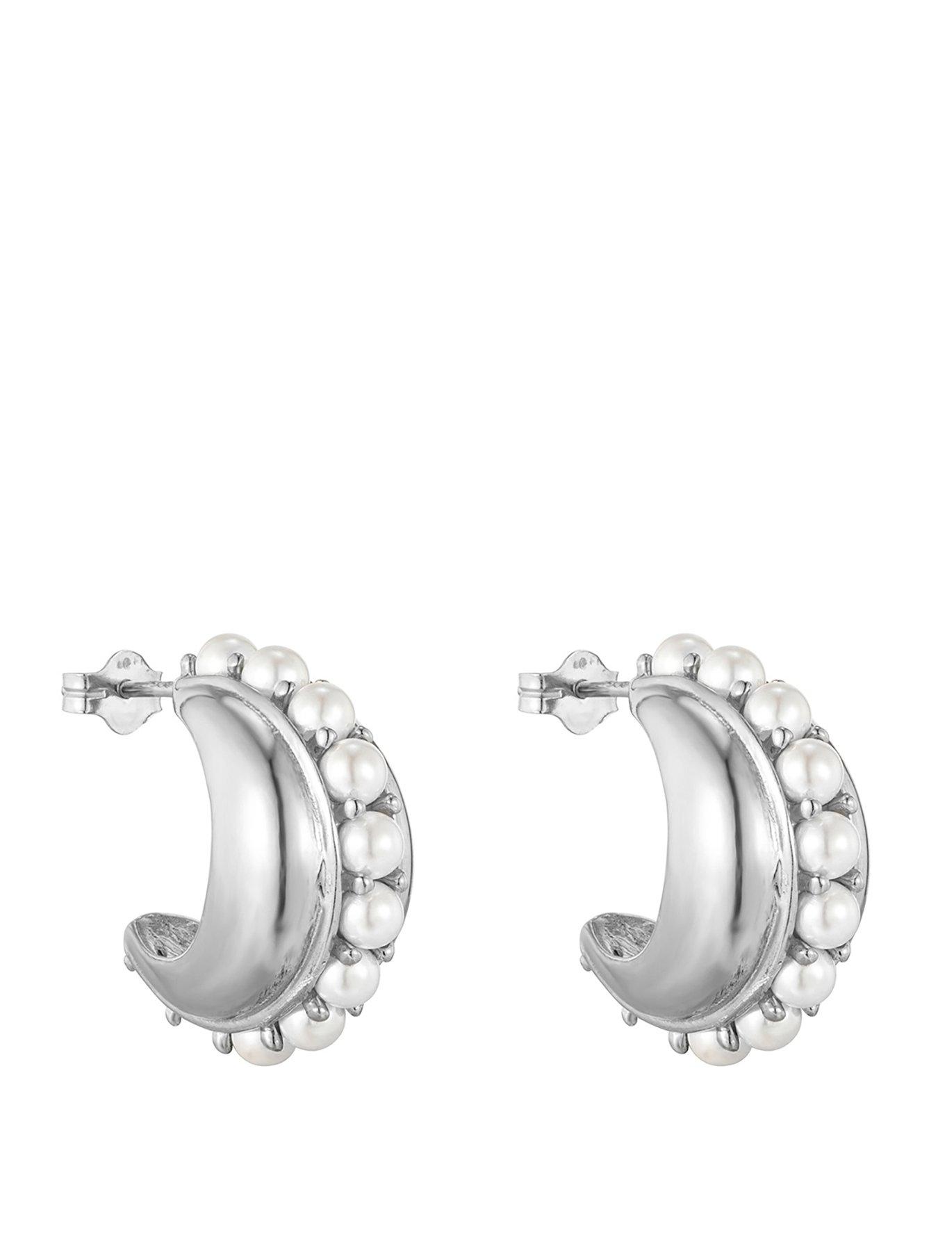 Seol + Gold Sterling Silver Chunky Pearl Studded Half Hoops