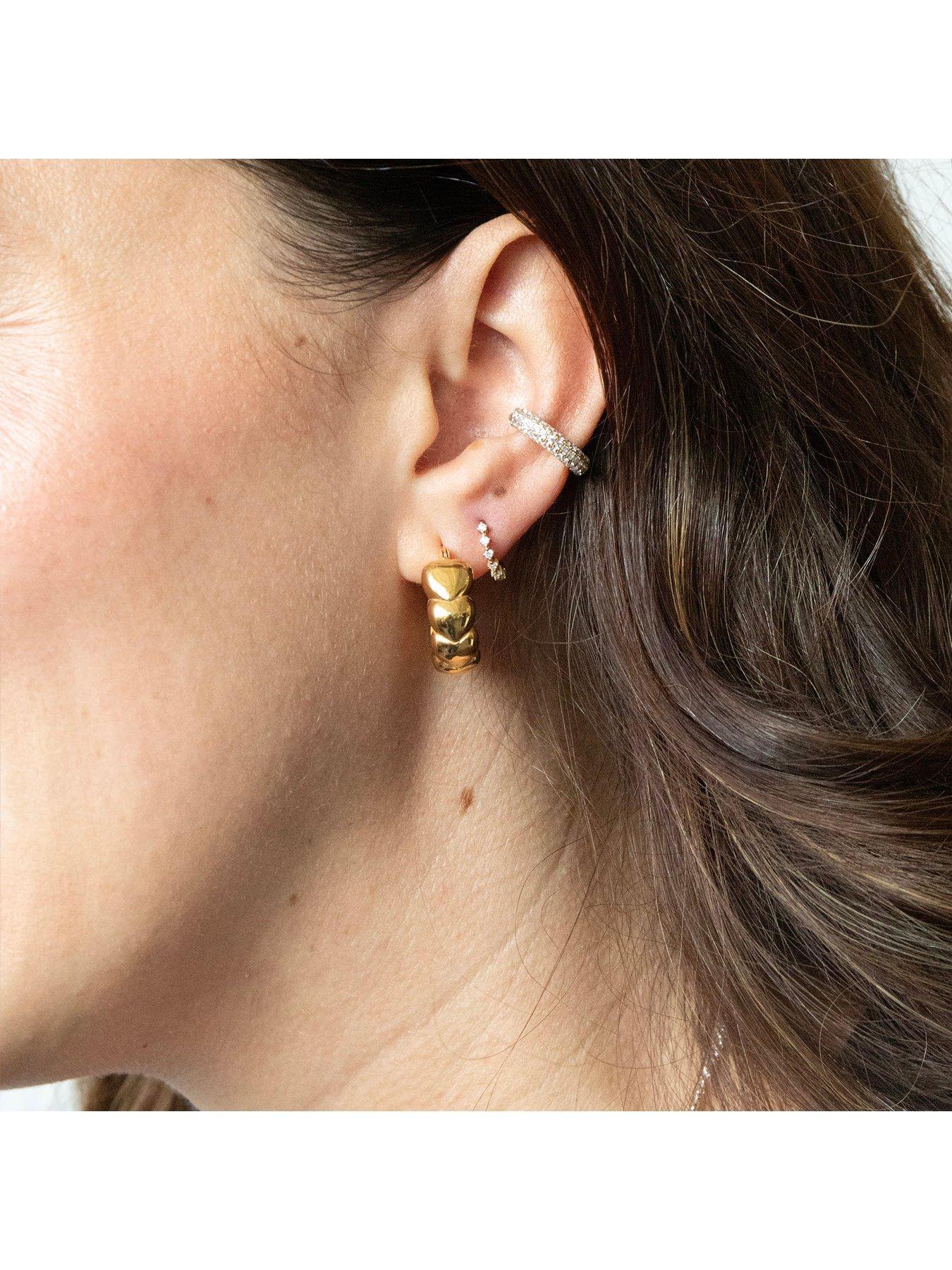Image 4 of 6 of Seol + Gold 18ct Gold Plate Over Sterling Silver Puffy Heart Hoop Earring