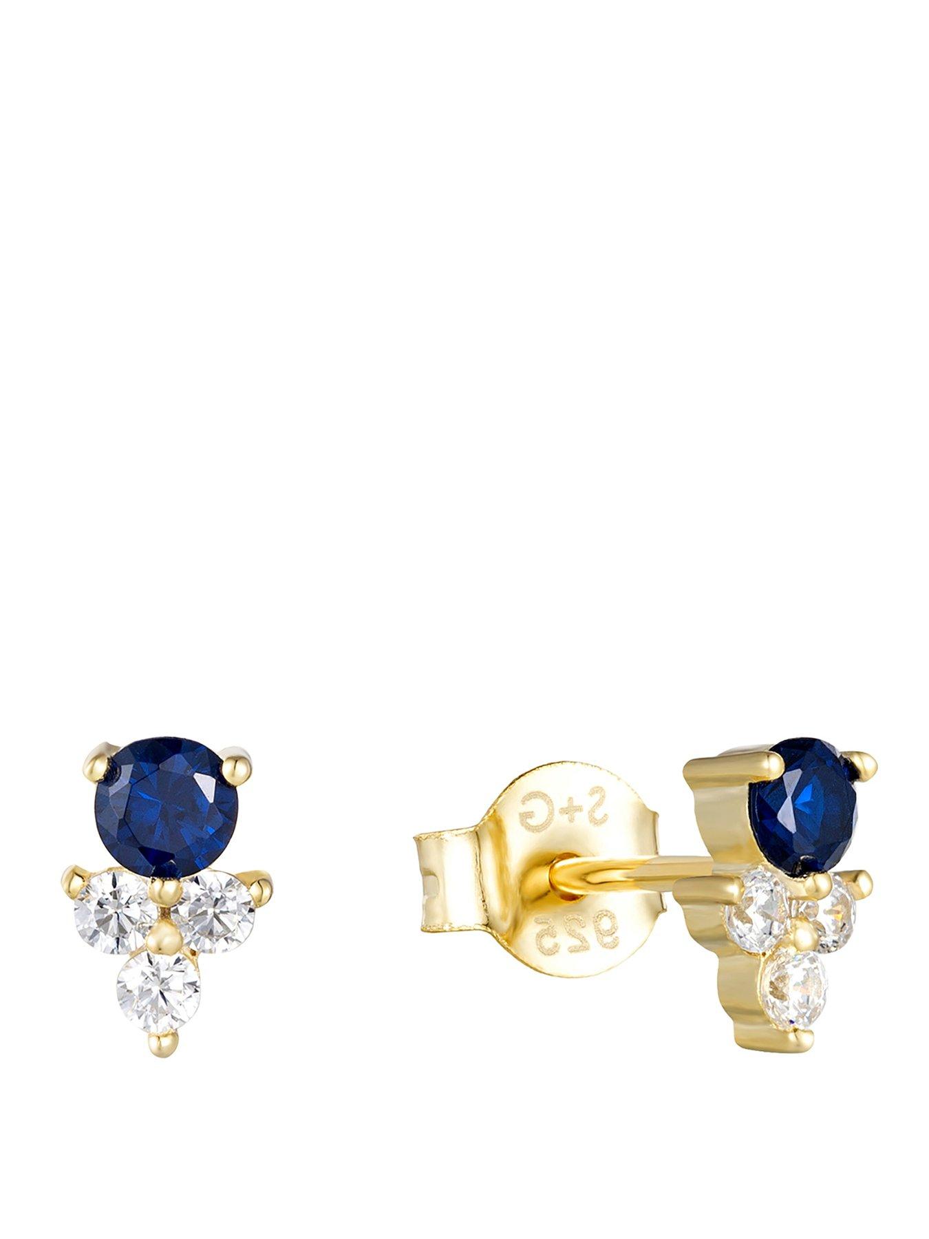 Seol + Gold 18ct Gold Plate Over Sterling Silver Sapphire CZ Stud Earrings