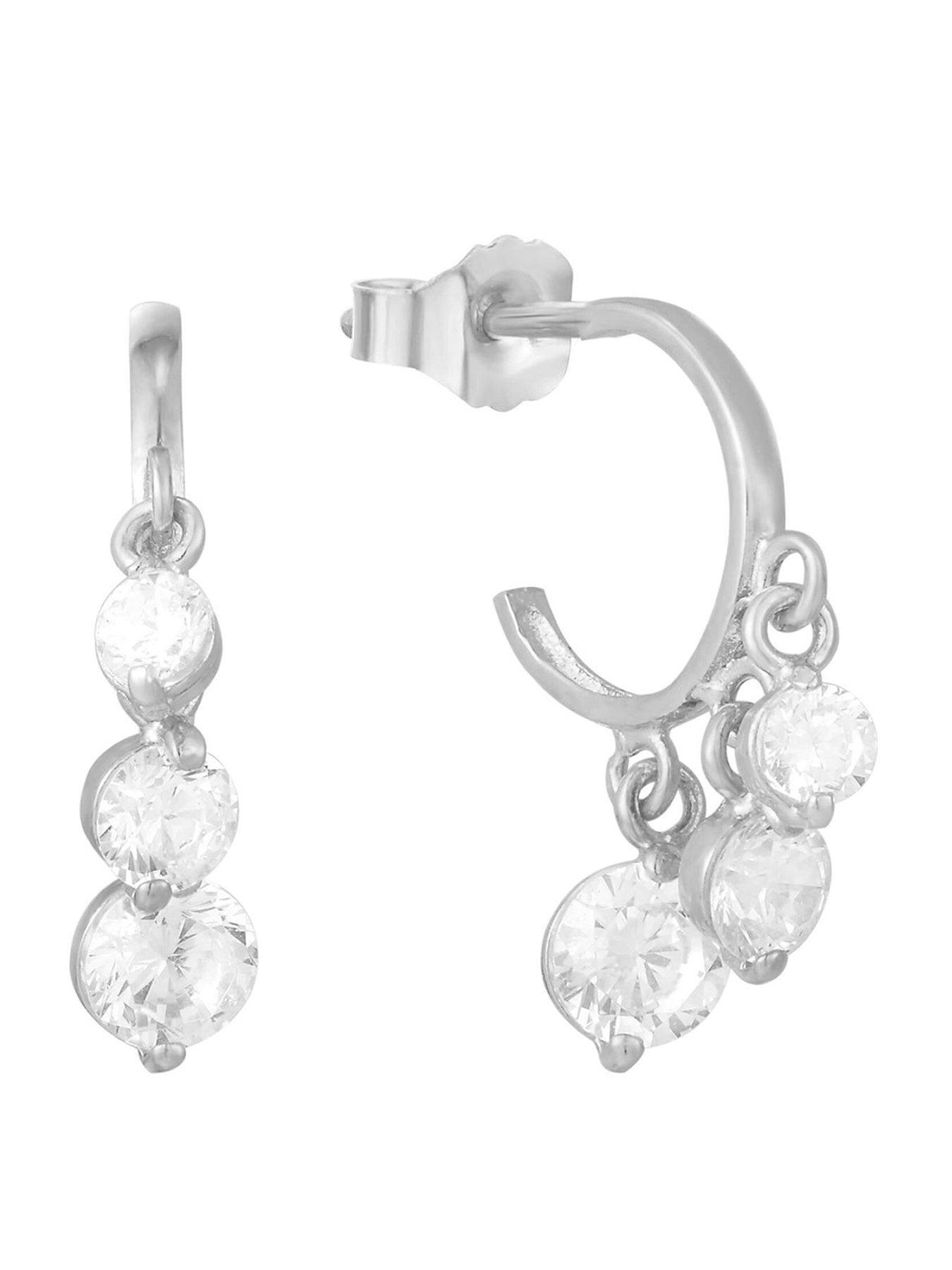 Seol + Gold Sterling Silver CZ Charm Half-Hoop Studs