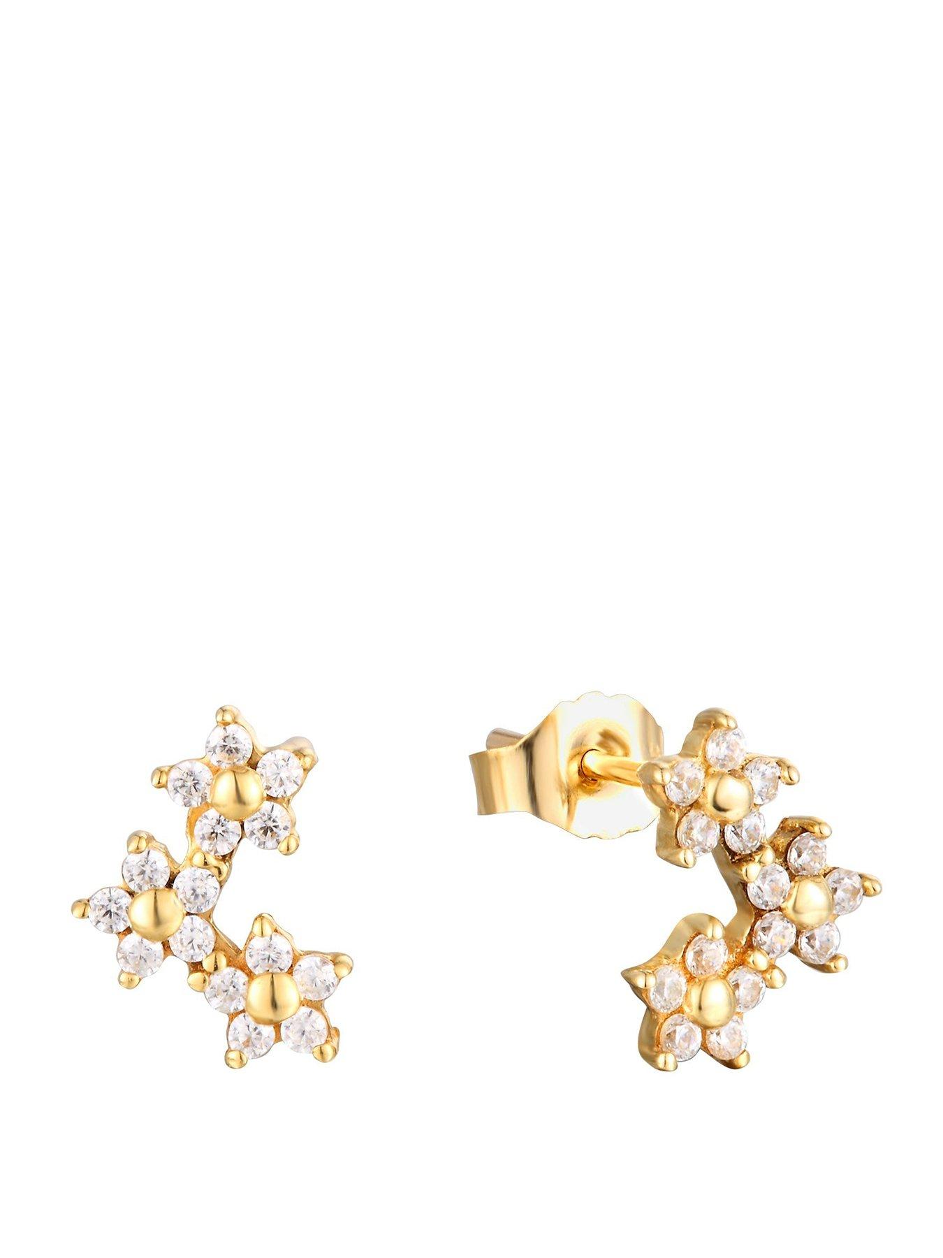 Seol + Gold 18ct Gold Plate Over Sterling Silver Flower CZ Trio Studs