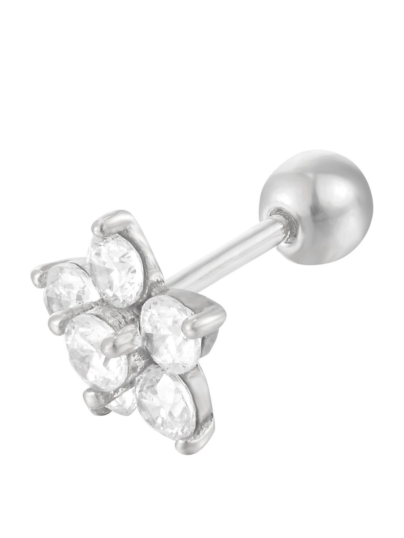 Seol + Gold Sterling Silver CZ Flower Barbell Stud Earring