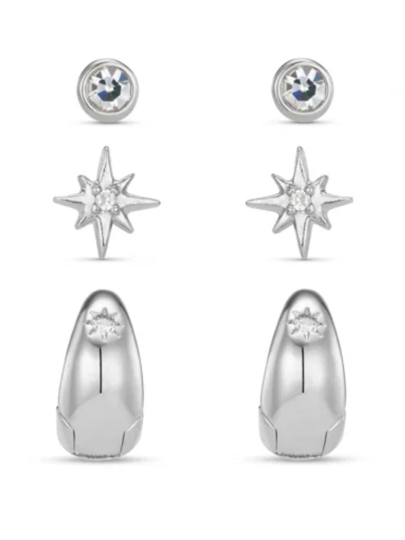 Orelia Starburst Tiny Taper Earring Pack - Silver