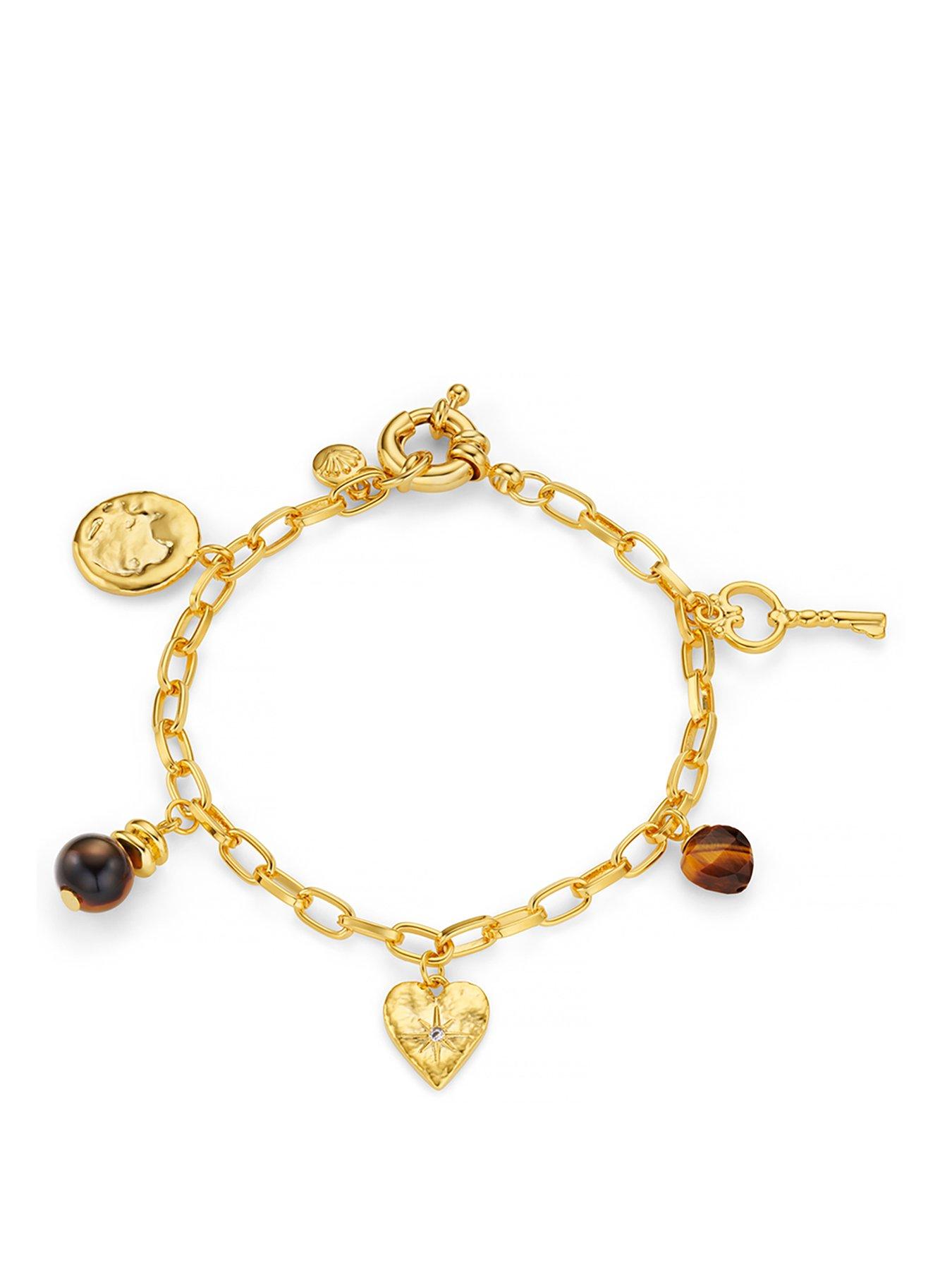 Orelia Mixed Charm & Tigers Eye Bracelet - Gold